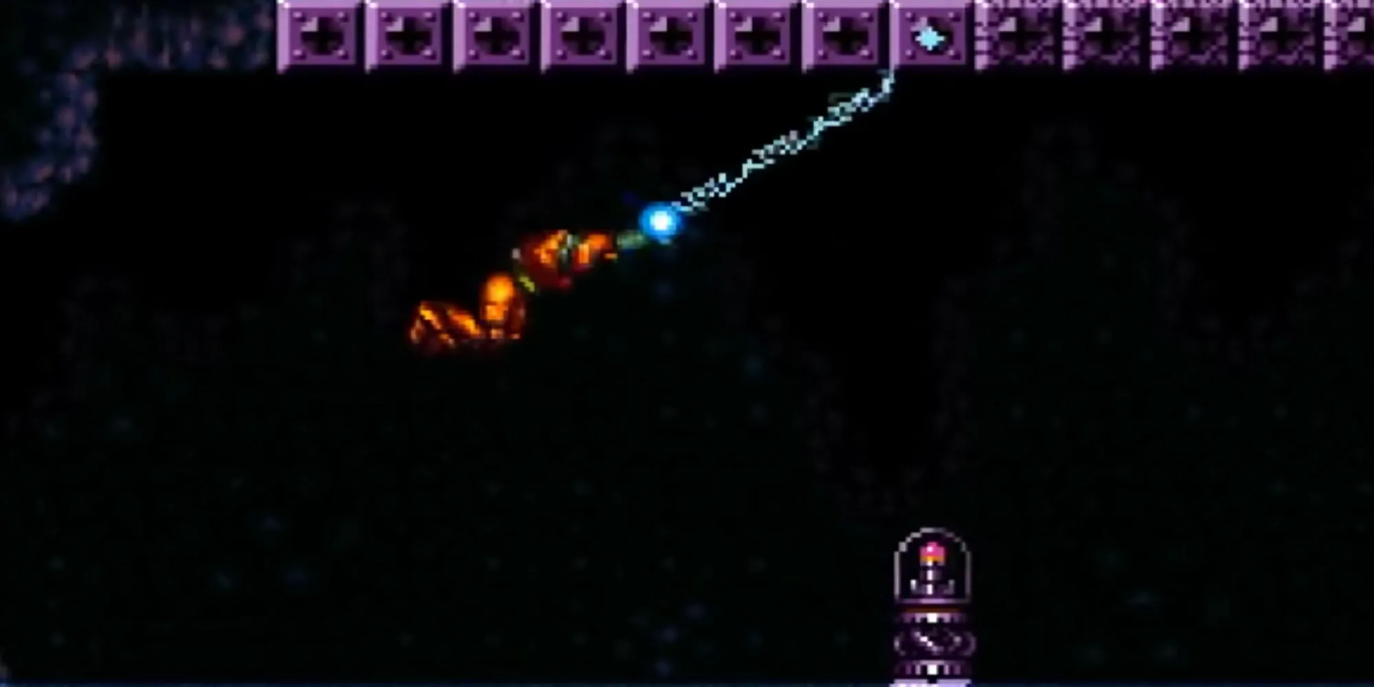 Grapple Beam trong Super Metroid cho phép Samus đu mình qua các vực thẳm và bám vào bề mặt