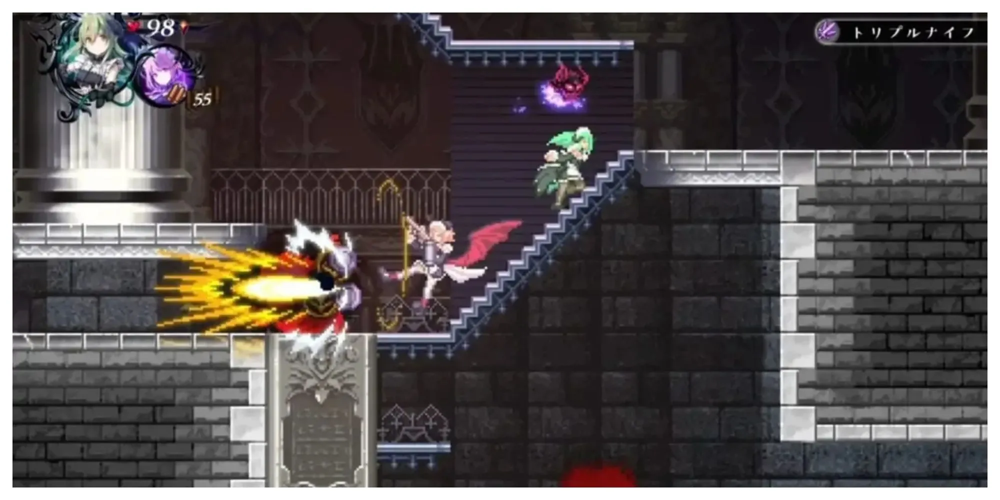 Hai nhân vật nữ trong Gal Guardians: Servants of the Dark sử dụng kỹ năng