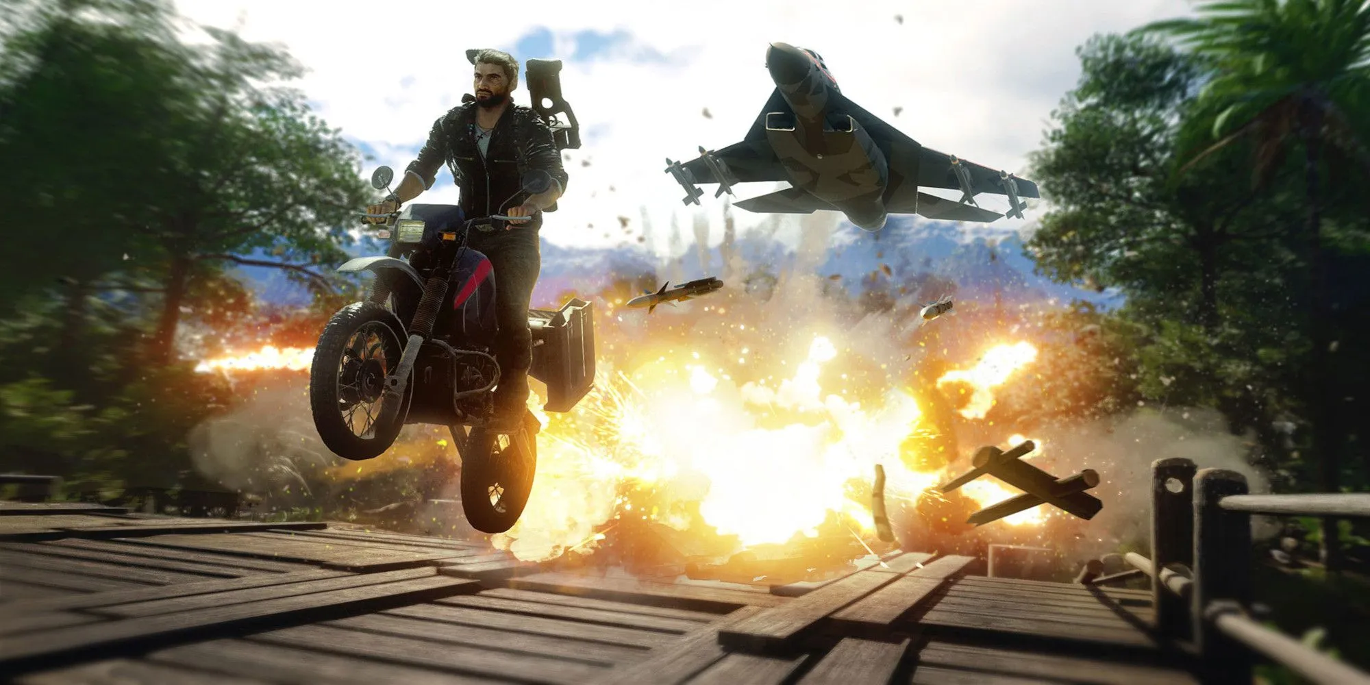 Hành động điên rồ với phương tiện trong Just Cause 4 - Lái mô tô nhảy từ máy bay vào vụ nổ