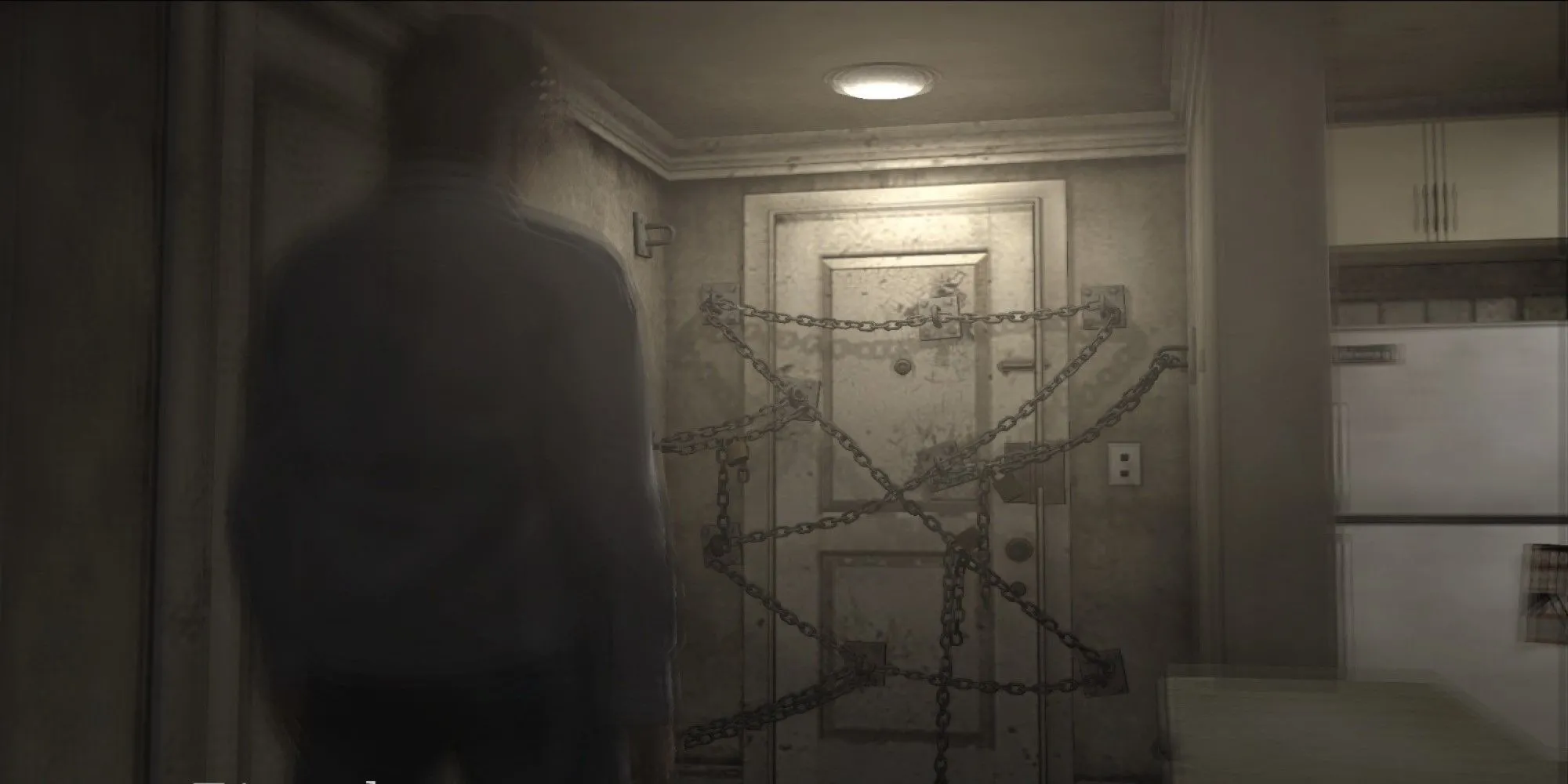 Henry Townshend nhìn vào cánh cửa trong Silent Hill 4: The Room
