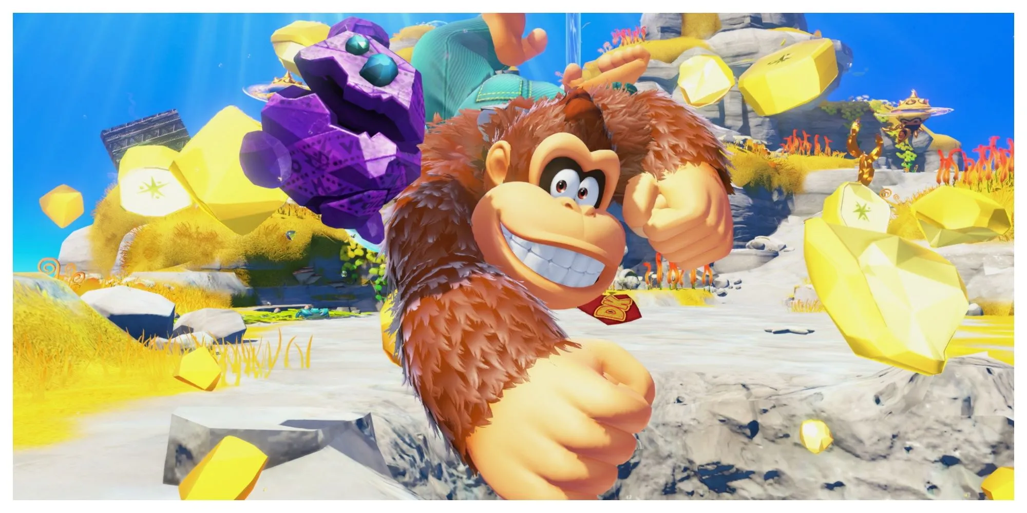 Hình ảnh Donkey Kong trong phong cách đồ họa mới, vui nhộn của game Donkey Kong Bananza trên Switch 2