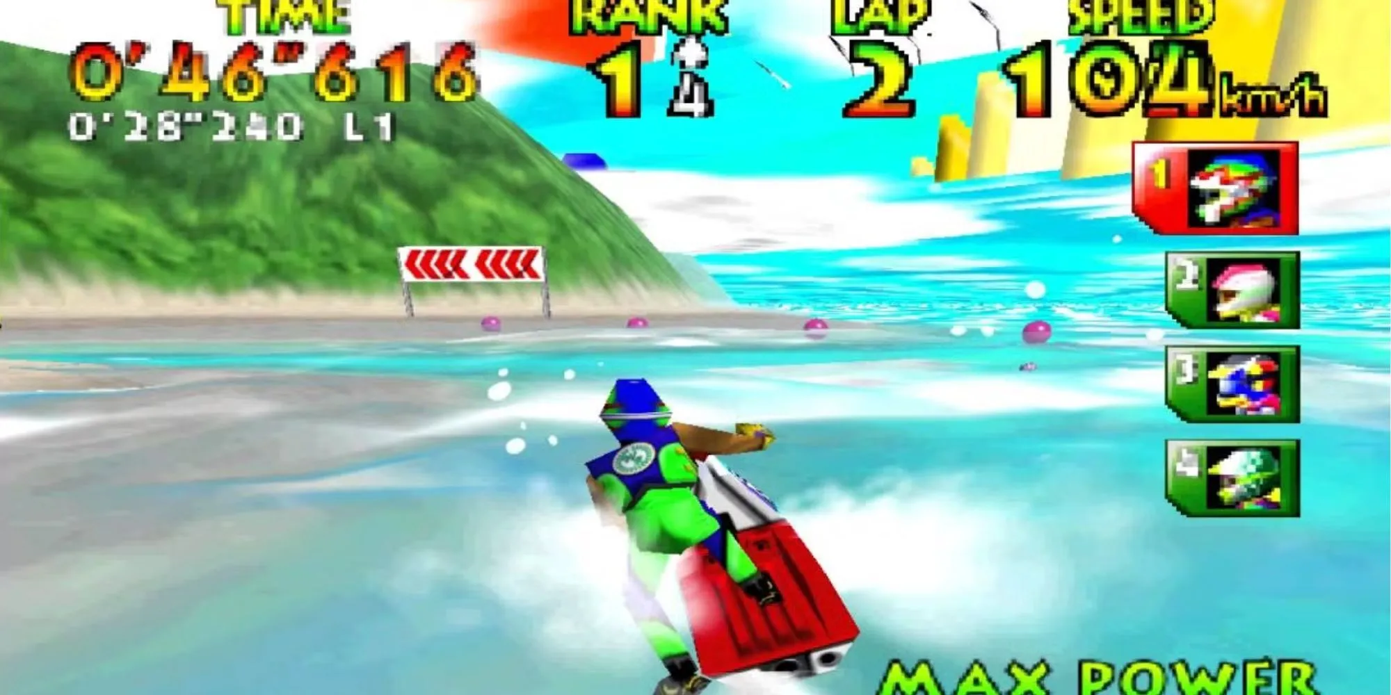 Hình ảnh đua mô tô nước trong Wave Race 64 với đồ họa sắc nét