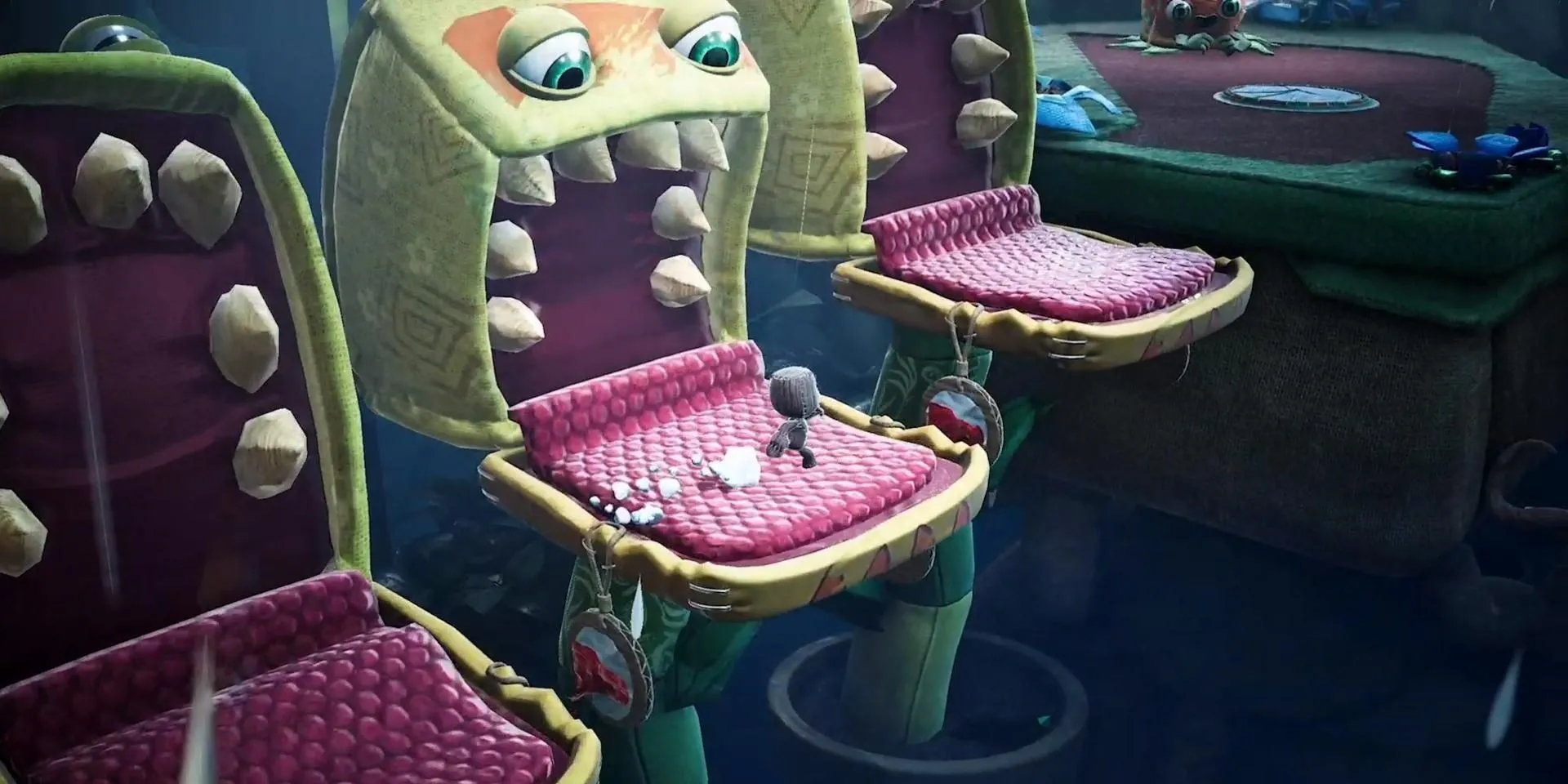 Hình ảnh gameplay từ Sackboy: A Big Adventure, cho thấy nhân vật Sackboy trong môi trường platformer đầy màu sắc và chi tiết