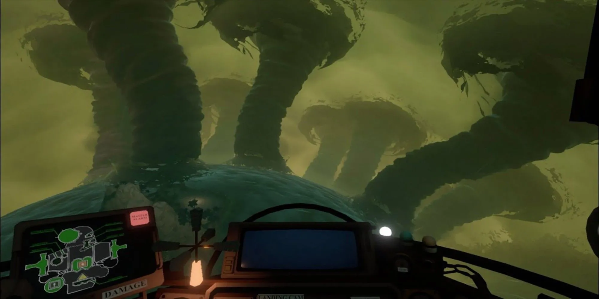 Hình ảnh hành tinh đầy lốc xoáy trong hệ mặt trời của game Outer Wilds