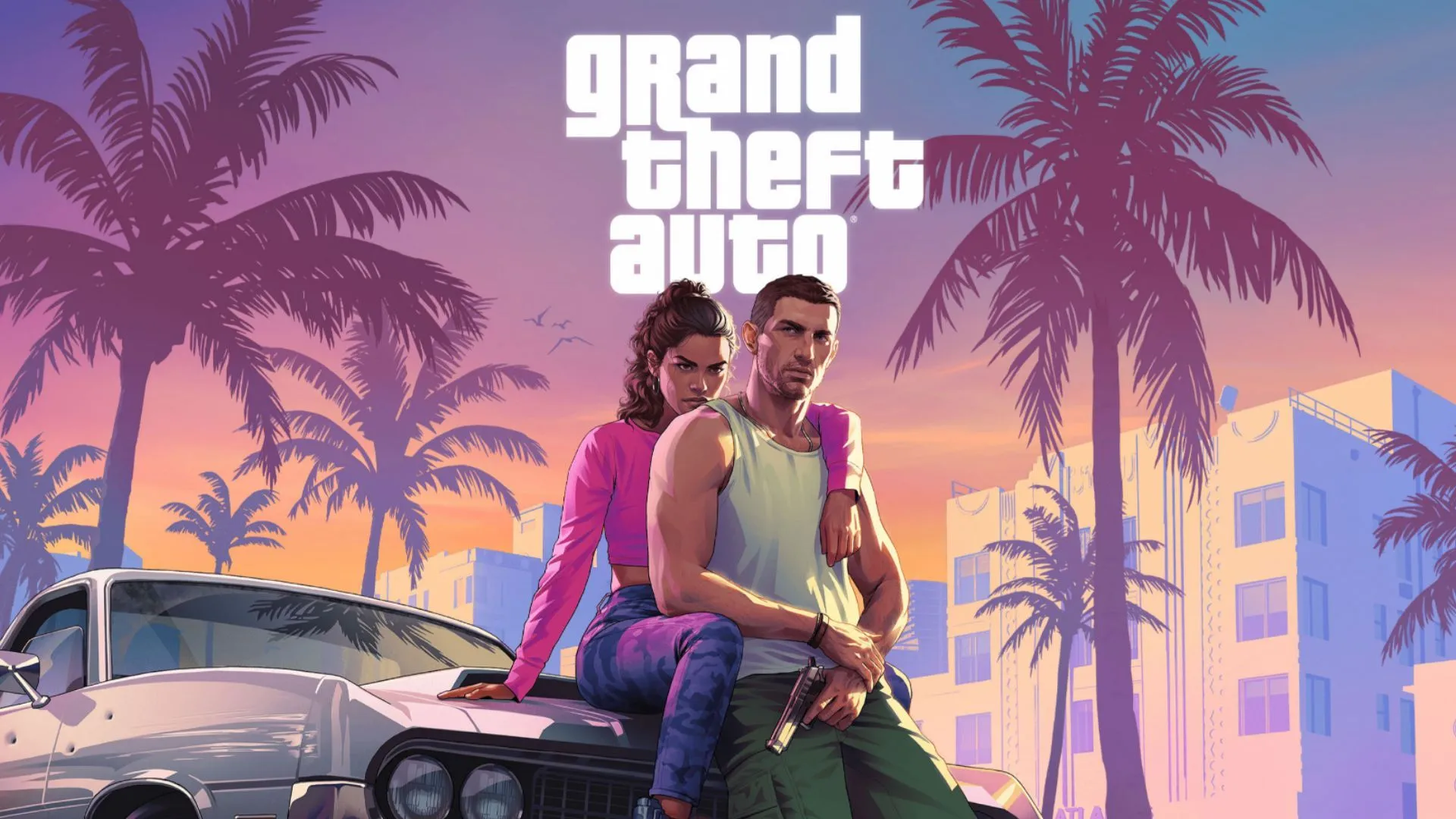 Hình ảnh logo và tên game Grand Theft Auto VI, tựa game được Rockstar Games trì hoãn đến năm 2026
