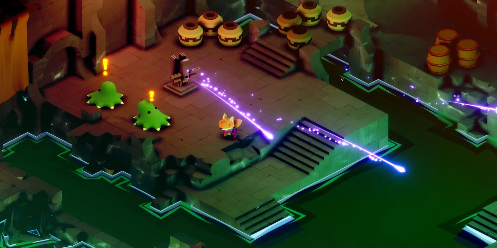 Hình ảnh lối chơi khám phá thế giới trong game Tunic với góc nhìn từ trên xuống