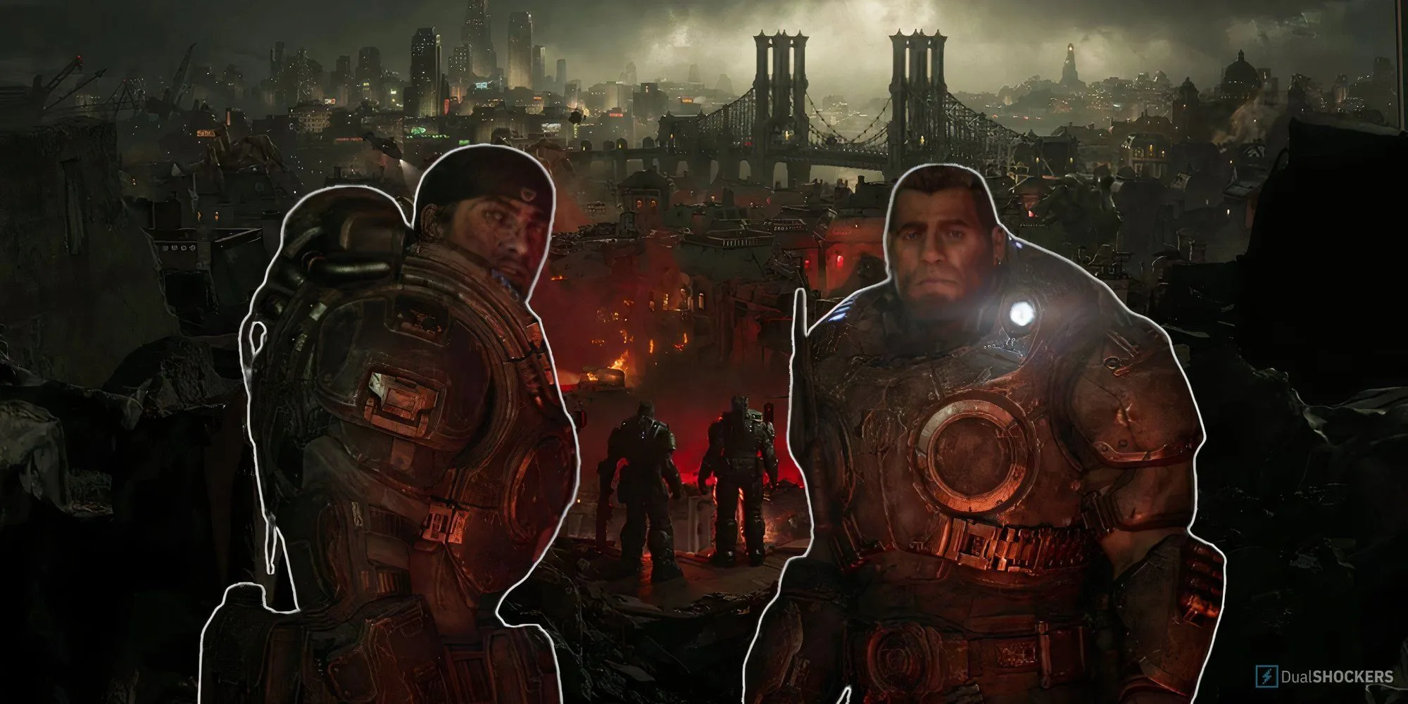 Hình ảnh Marcus và Dom trong trailer Gears of War: E-Day, một dự án khác đang được People Can Fly tham gia phát triển