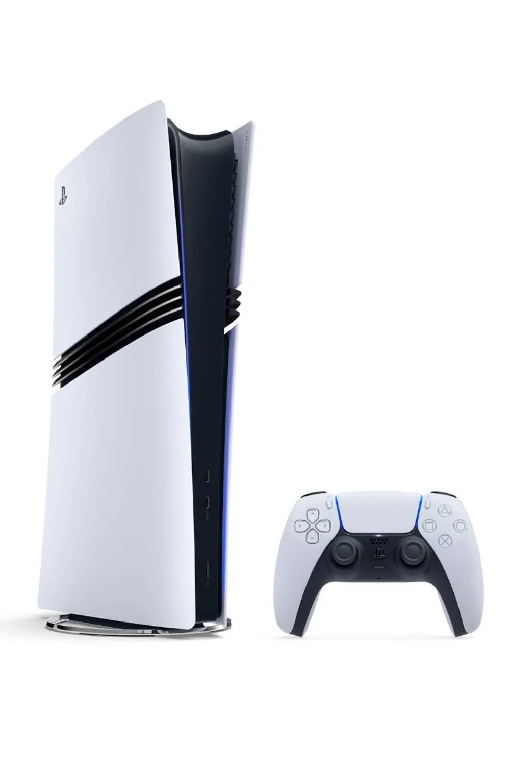 Hình ảnh máy chơi game PlayStation 5 Pro màu trắng với thiết kế hiện đại, hứa hẹn nâng cấp trải nghiệm gaming