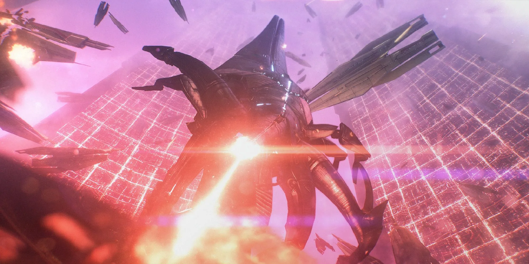 Hình ảnh tàu Reaper tấn công thành phố trong Mass Effect The Legendary Edition