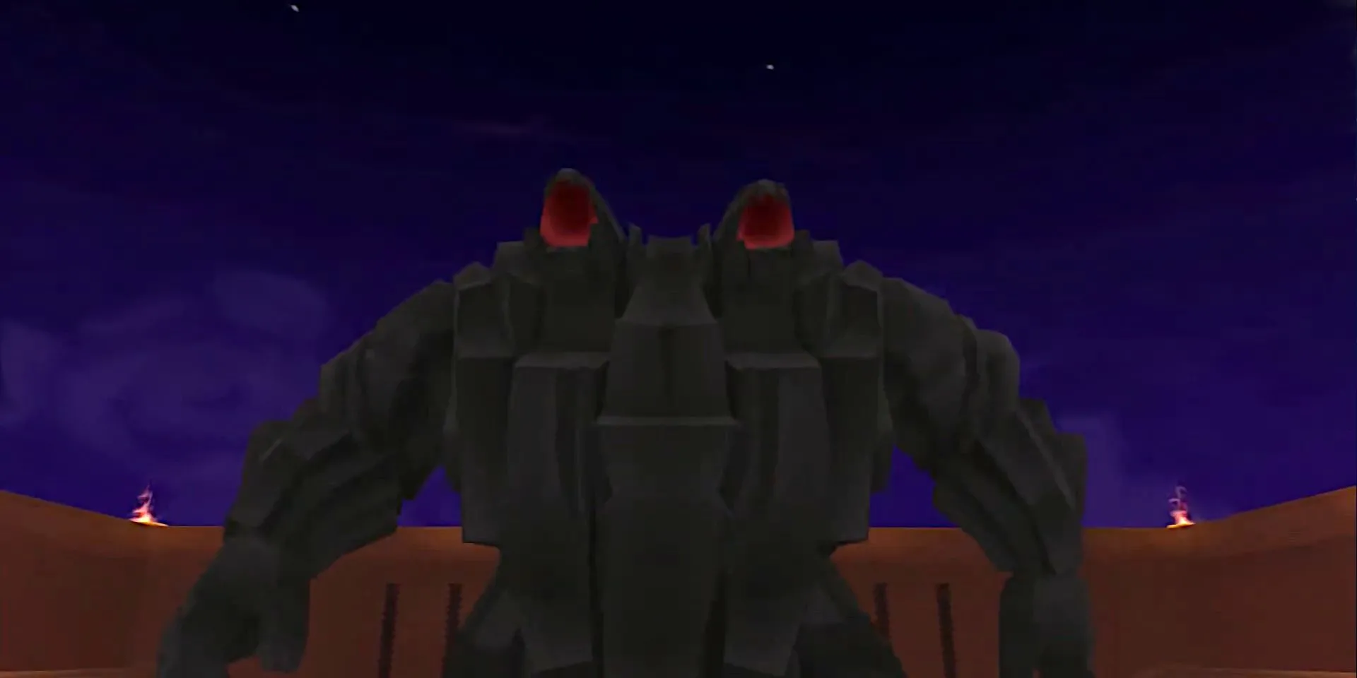 Hình ảnh trận chiến Rock Titan trong Kingdom Hearts 1, nó đang đứng trong Đấu trường Olympus.