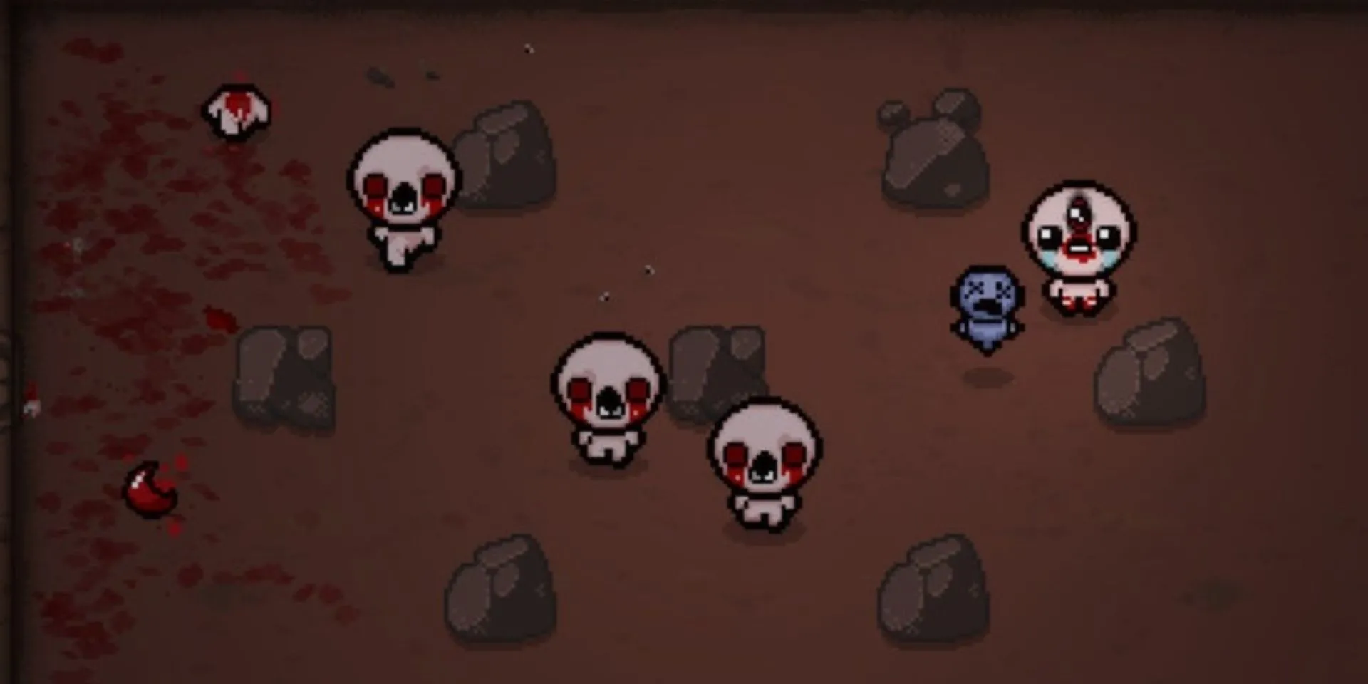 Isaac cùng một vài quái vật Gaper trong game The Binding of Isaac Rebirth
