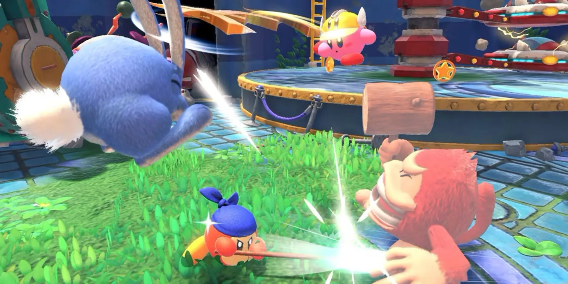 Kirby và Bandanna Waddle Dee khám phá thế giới trong Kirby and the Forgotten Land