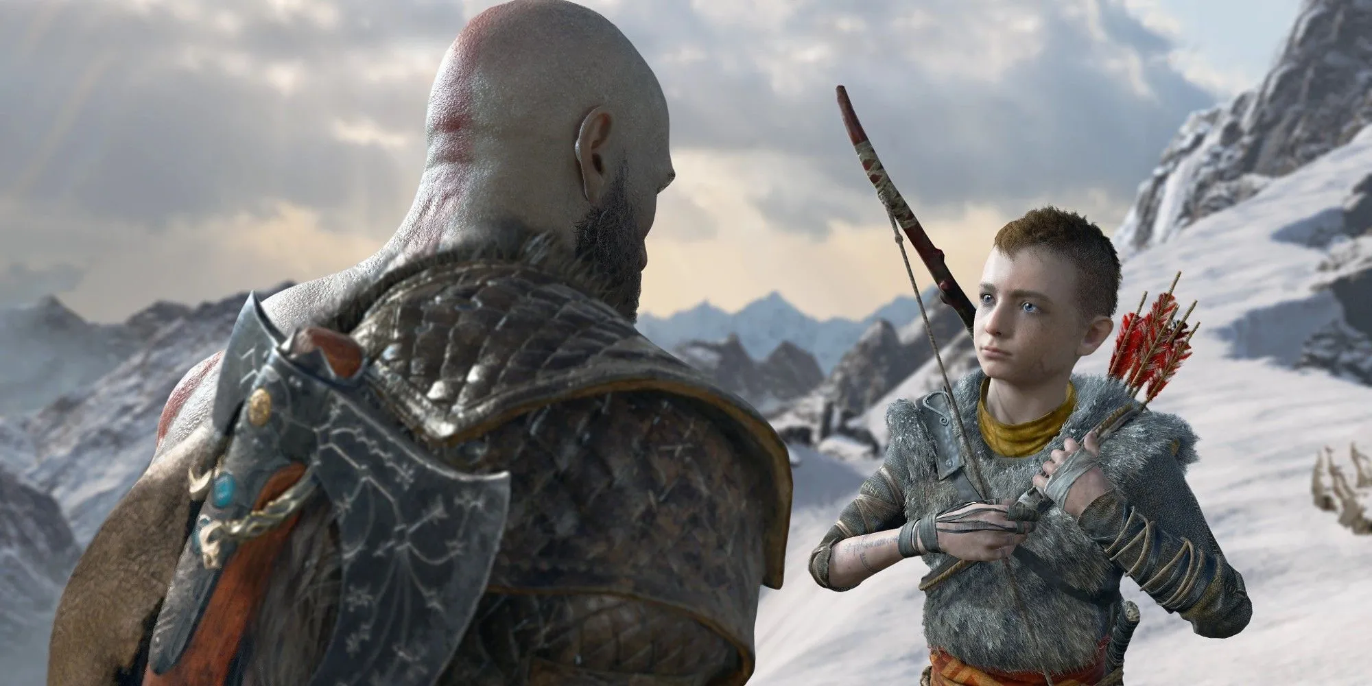 Kratos và Atreus trong tuyết trắng God of War Ragnarok