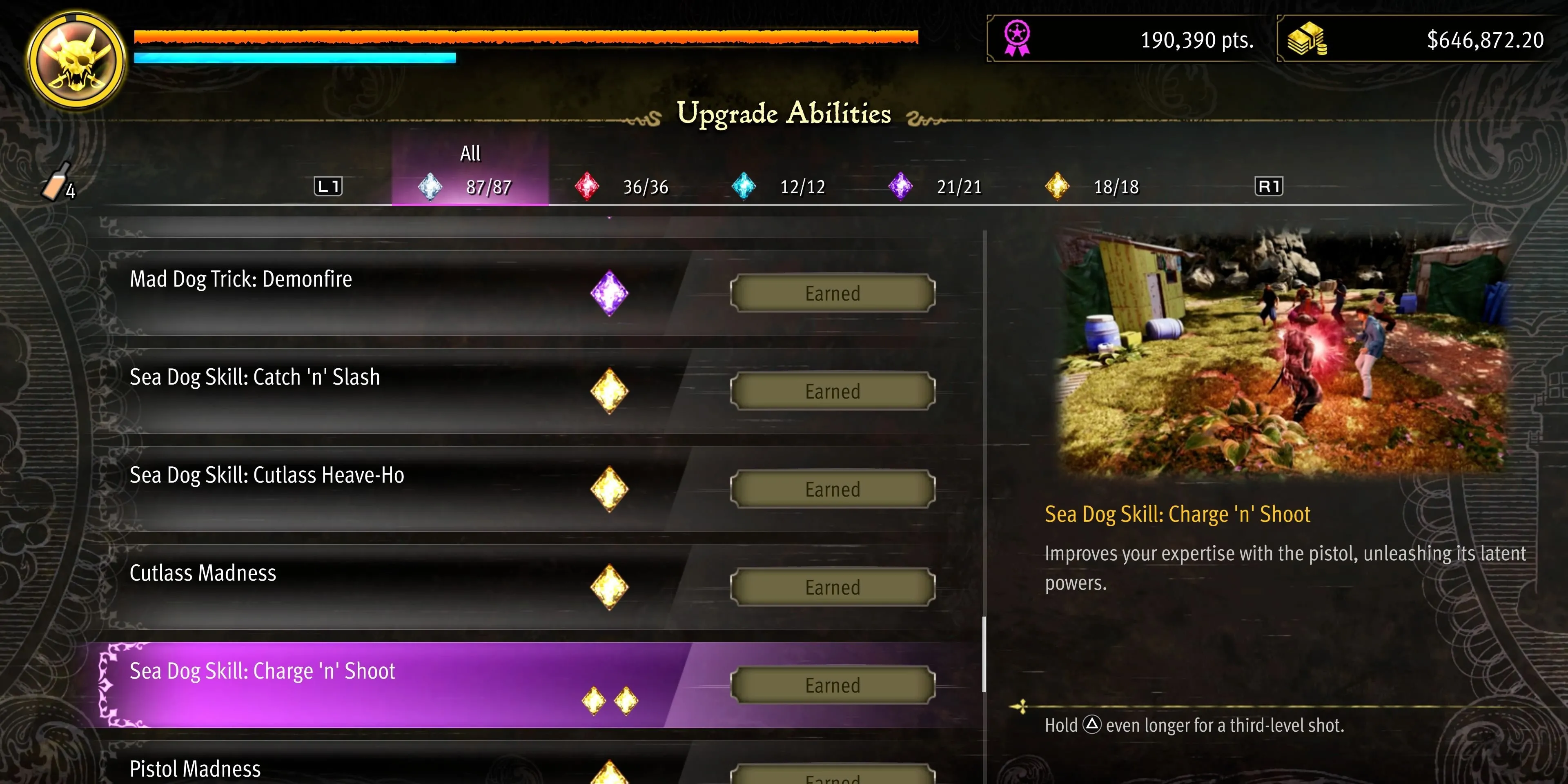 Kỹ năng Charge 'n' Shoot của Majima với súng lục trong Pirate Yakuza