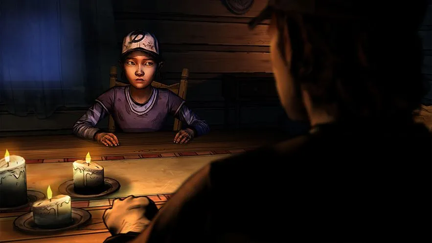 Lee Everett và Clementine trong nhà bếp đầy lo lắng ở The Walking Dead của Telltale