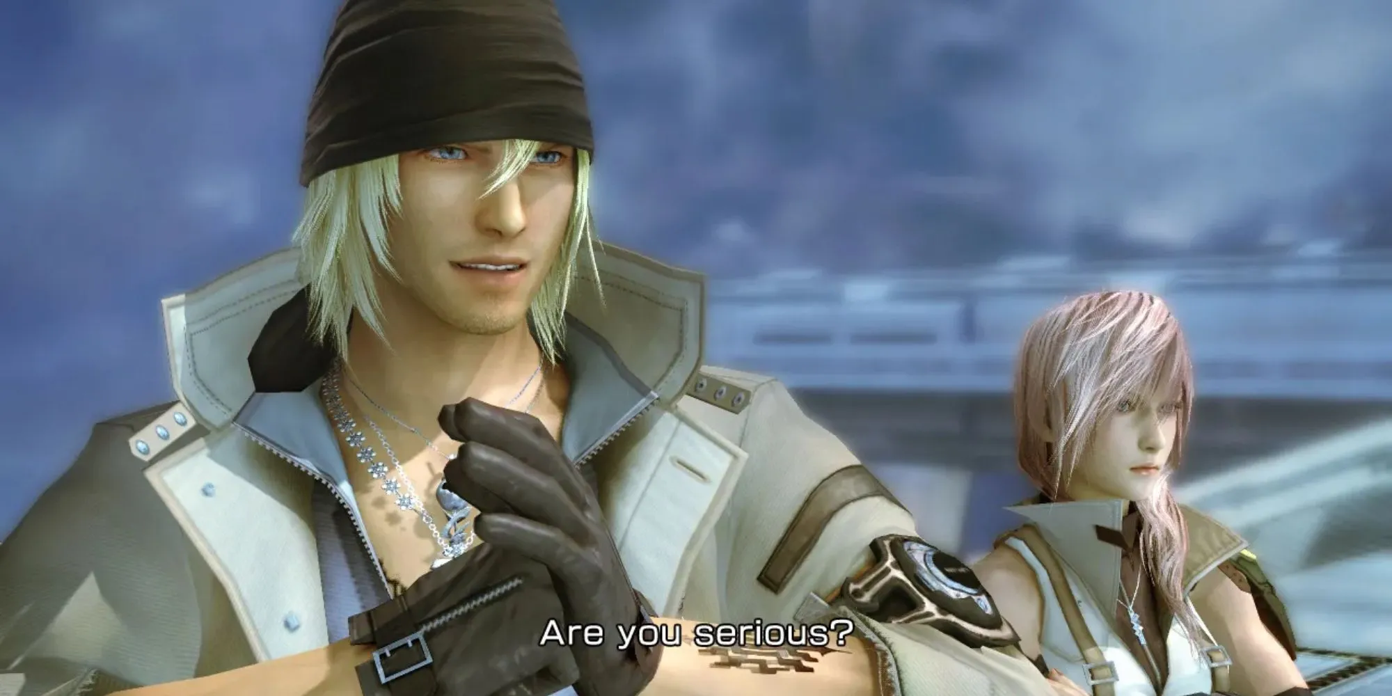 Lightning và Snow trong một cảnh chiến đấu đầy kịch tính của Final Fantasy XIII.