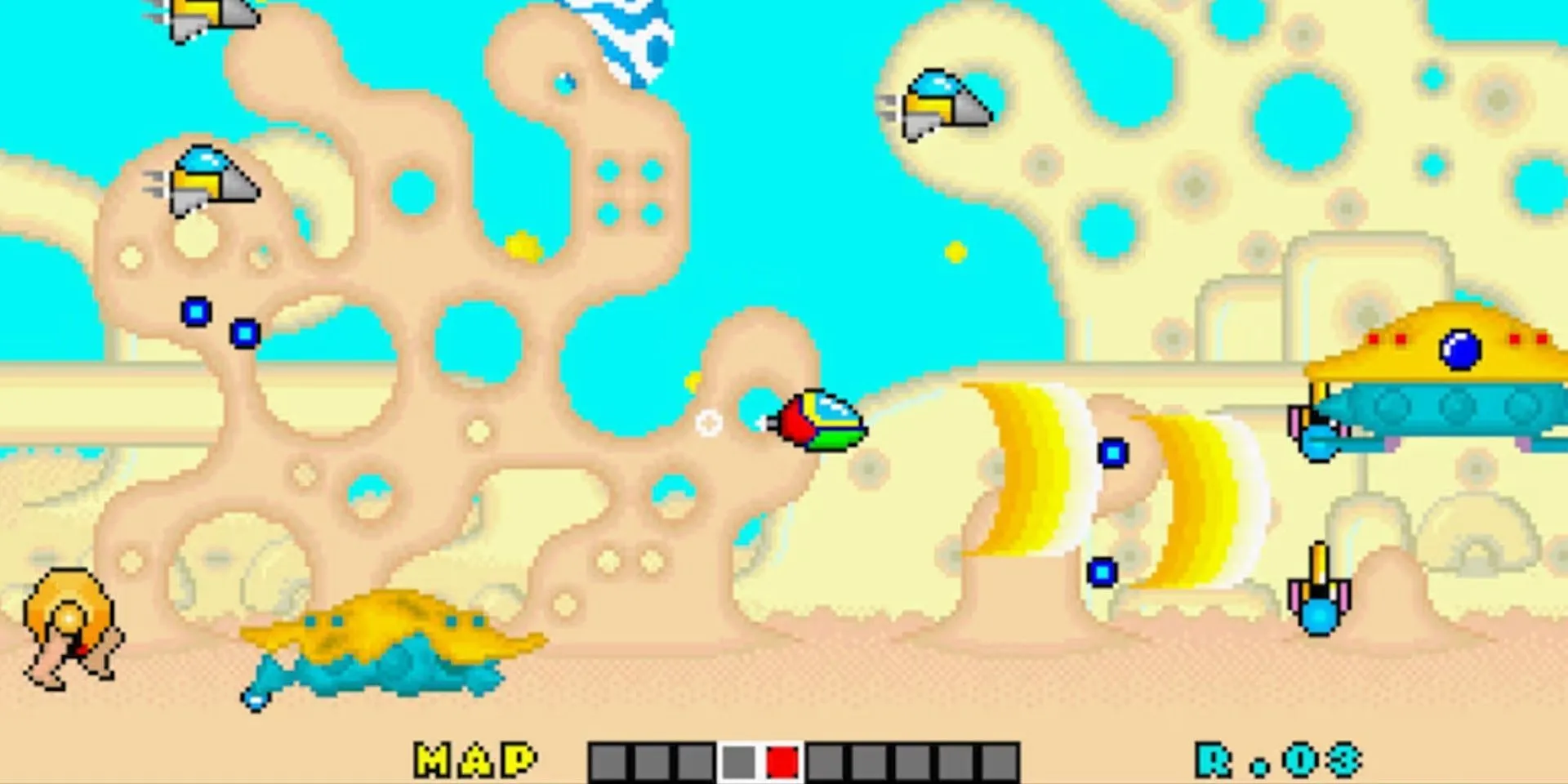 Lối chơi của game bắn ruồi màn hình cuộn vòng lặp Fantasy Zone
