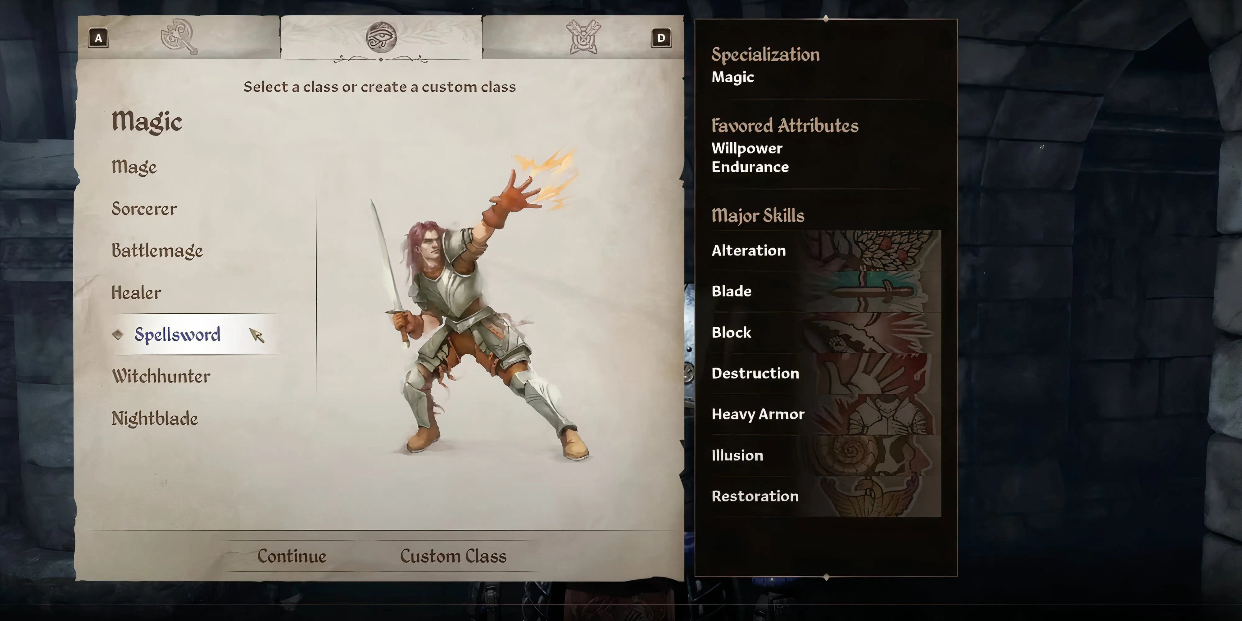 Lớp nhân vật Spellsword kết hợp kiếm và ma thuật trong Oblivion Remastered