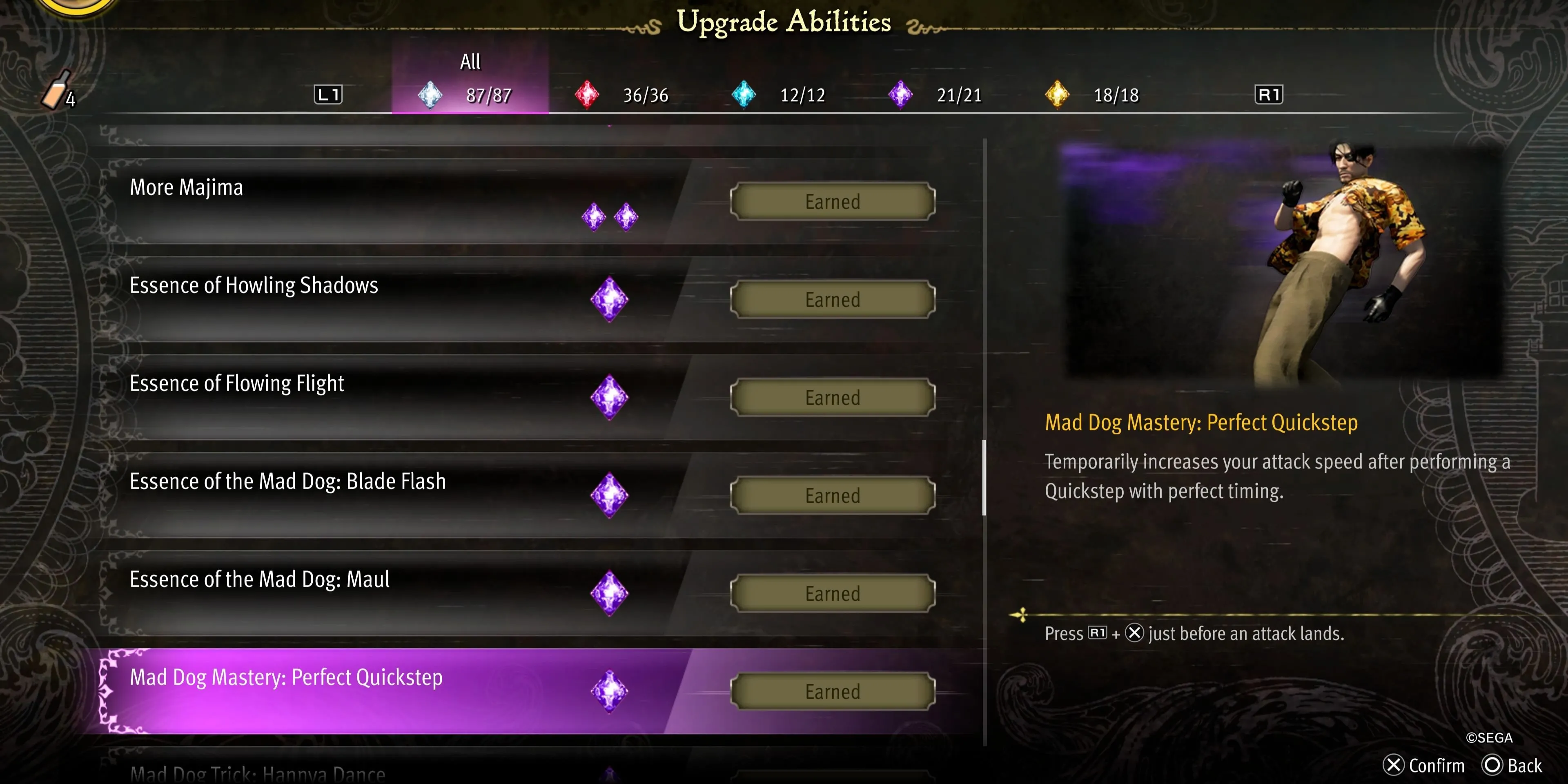Majima thực hiện Perfect Quickstep tăng tốc độ tấn công trong Pirate Yakuza