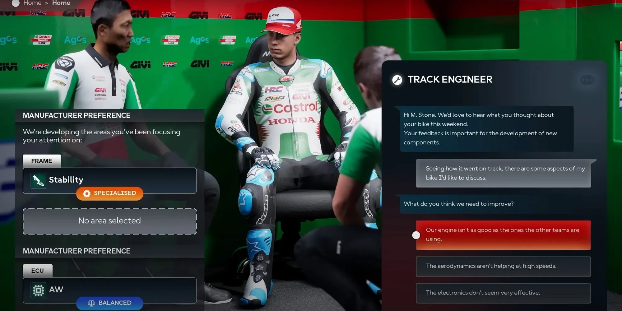 Màn hình debrief sau chặng đua trong MotoGP 25.