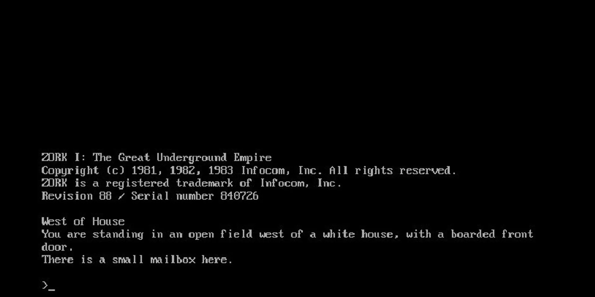 Màn hình giới thiệu game phiêu lưu văn bản cổ điển Zork I