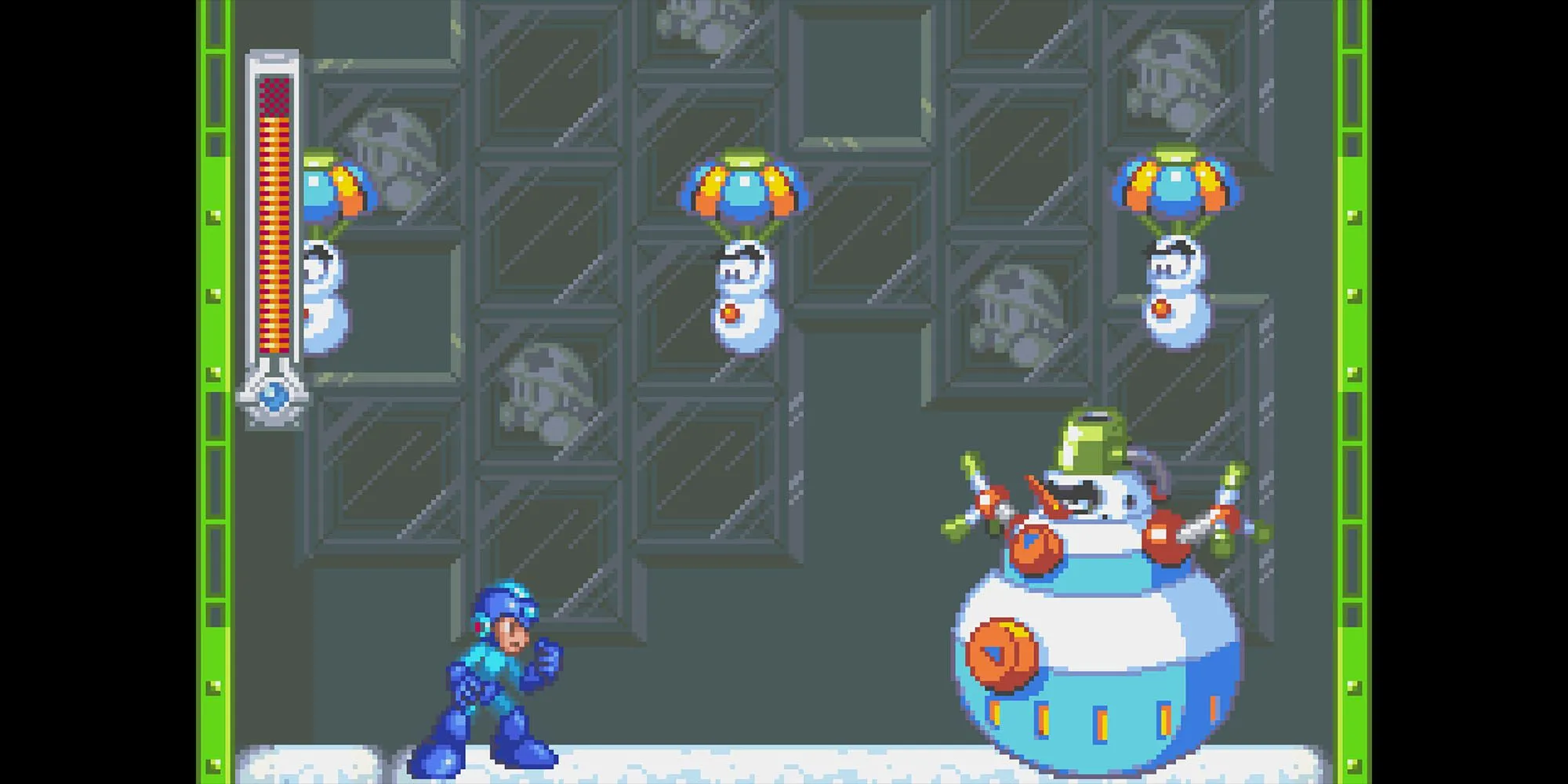 Mega Man và Bass chiến đấu trong một màn chơi đầy bẫy