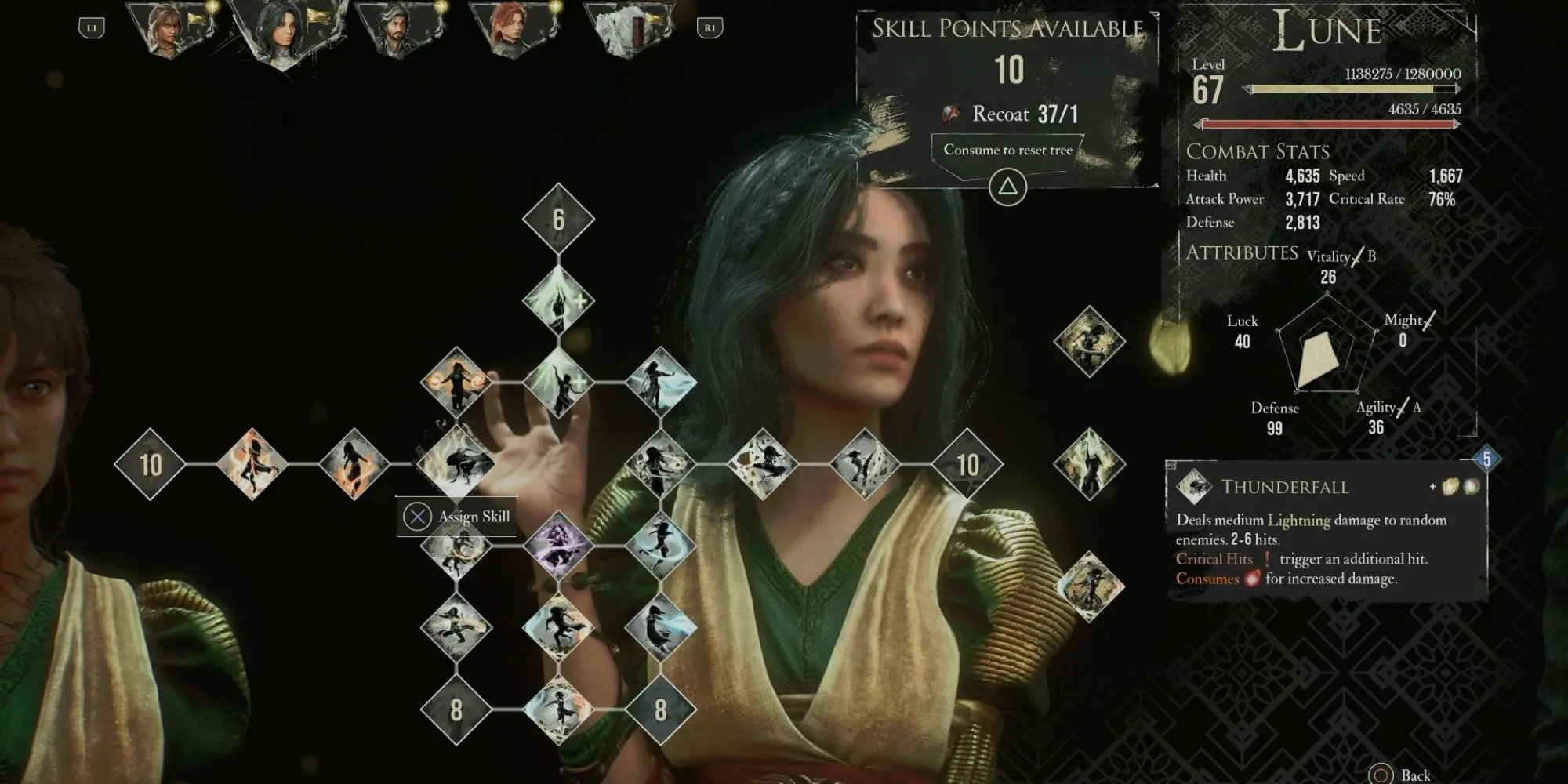 Menu kỹ năng của nhân vật trong game Clair Obscur Expedition 33