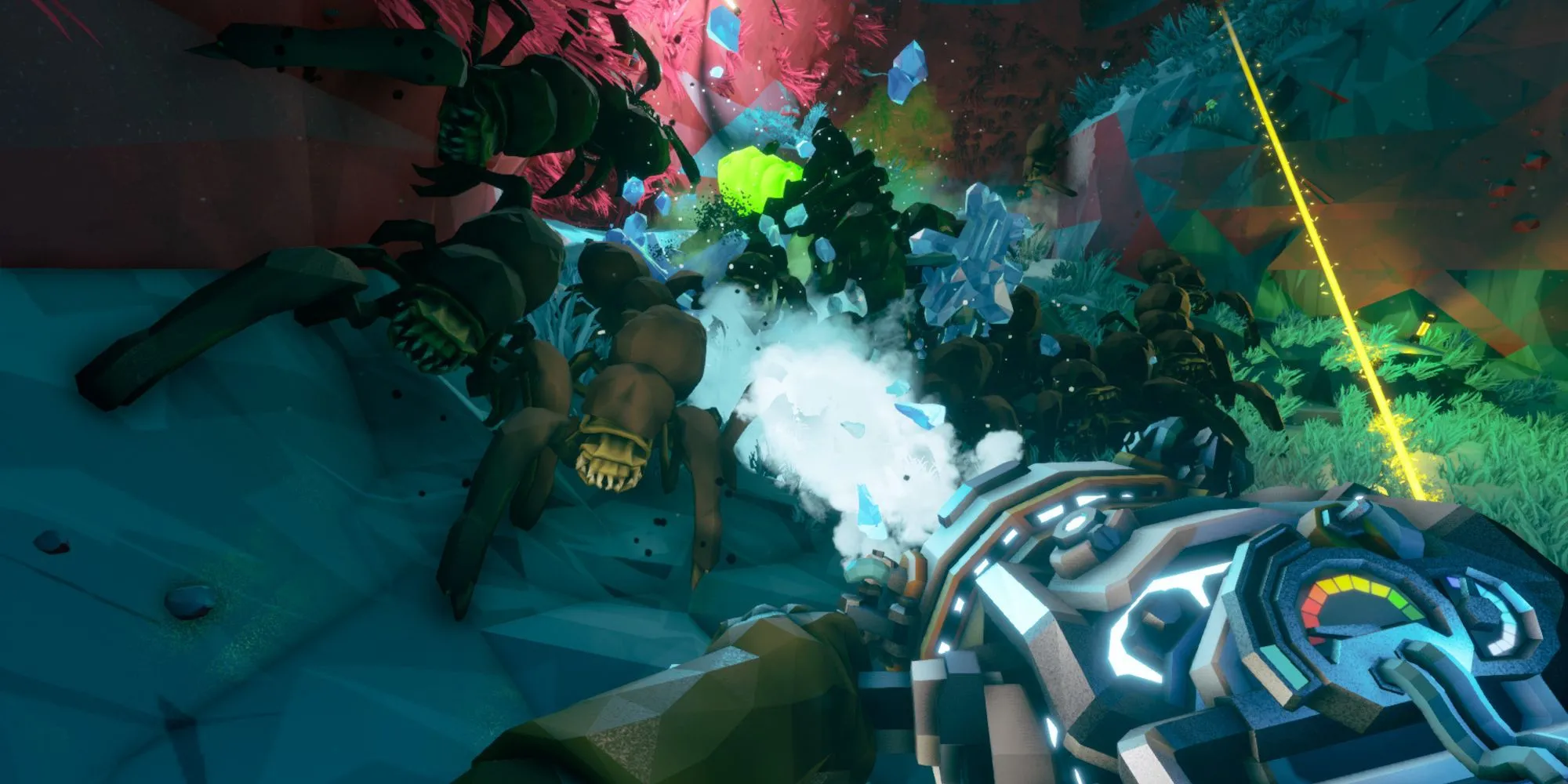 Một bầy quái vật côn trùng đang tấn công người chơi trong game Deep Rock Galactic