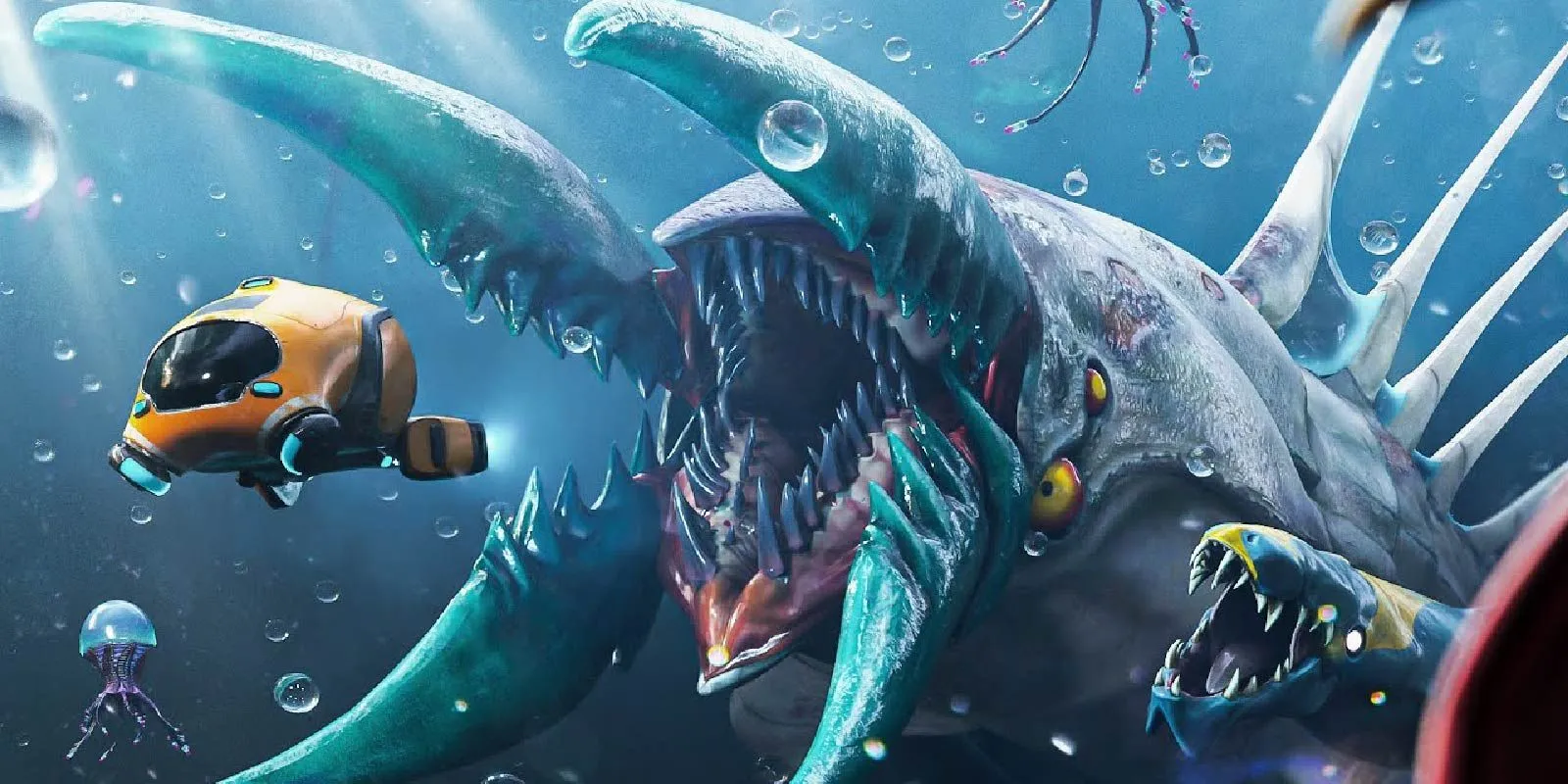 Một con quái vật Leviathan tấn công tàu ngầm trong Subnautica: Below Zero
