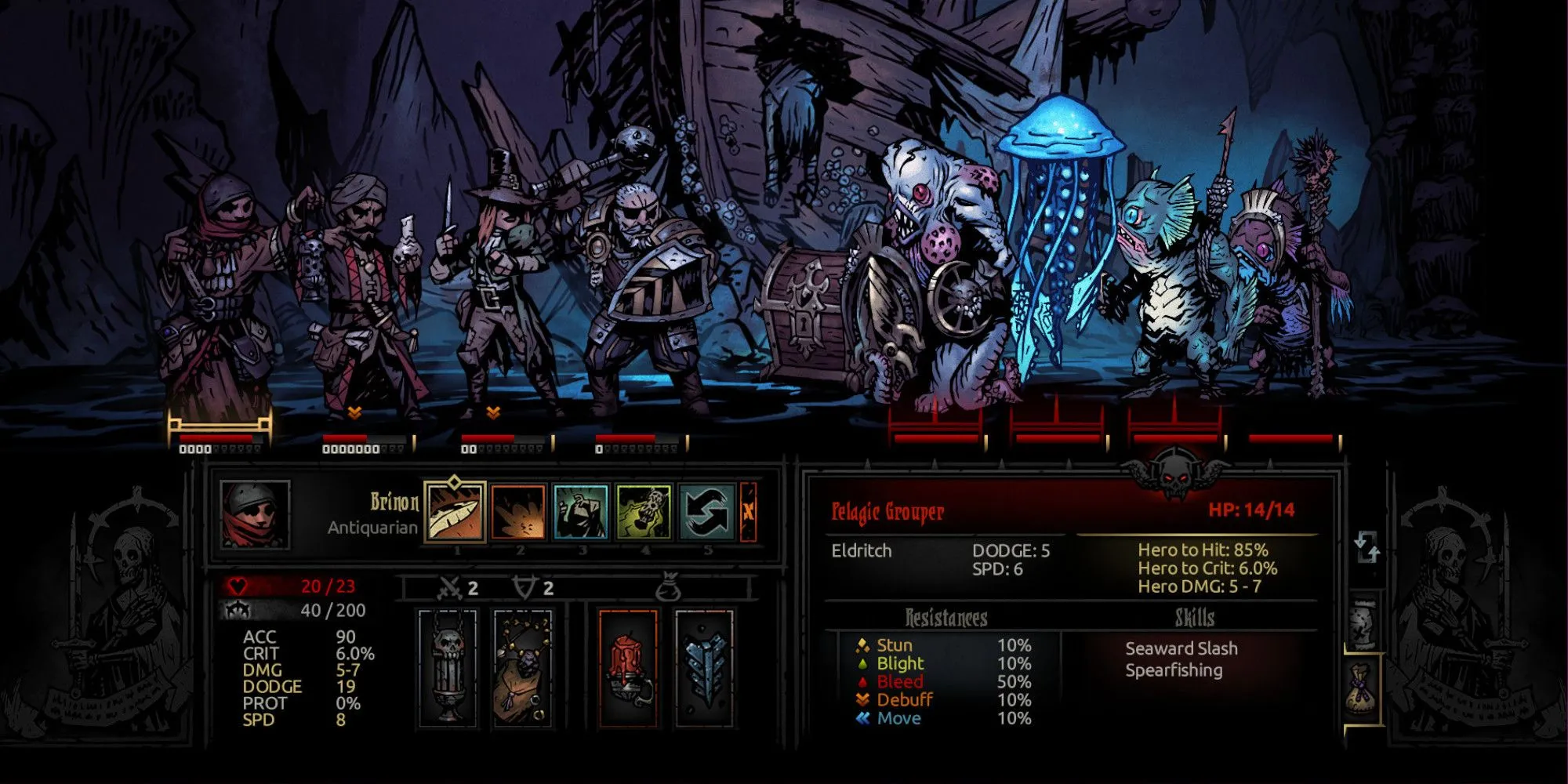 Một trận chiến đầy thử thách trong Darkest Dungeon với phong cách đồ họa độc đáo