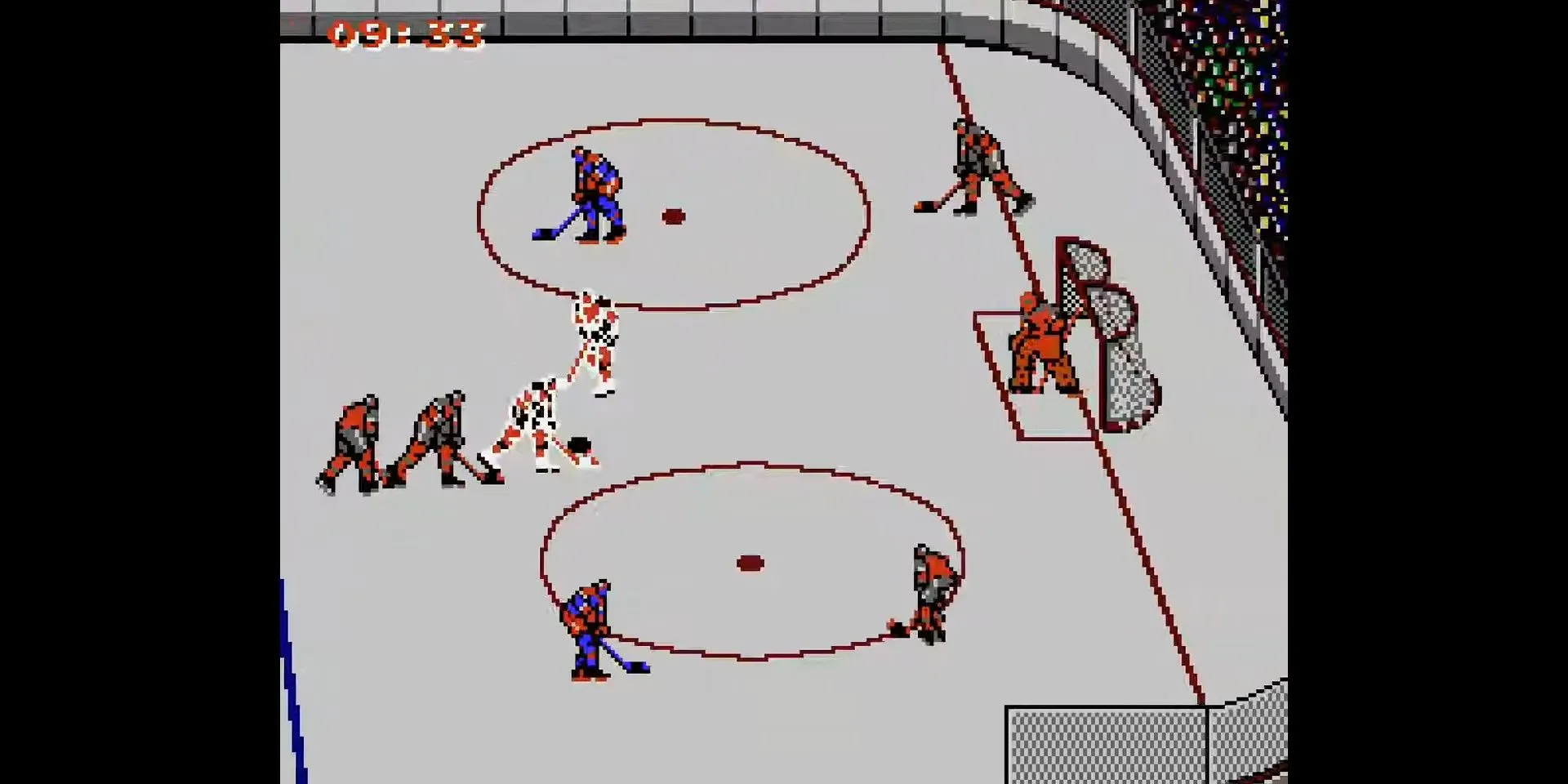 Một trận đấu khúc côn cầu căng thẳng trong Blades of Steel trên NES