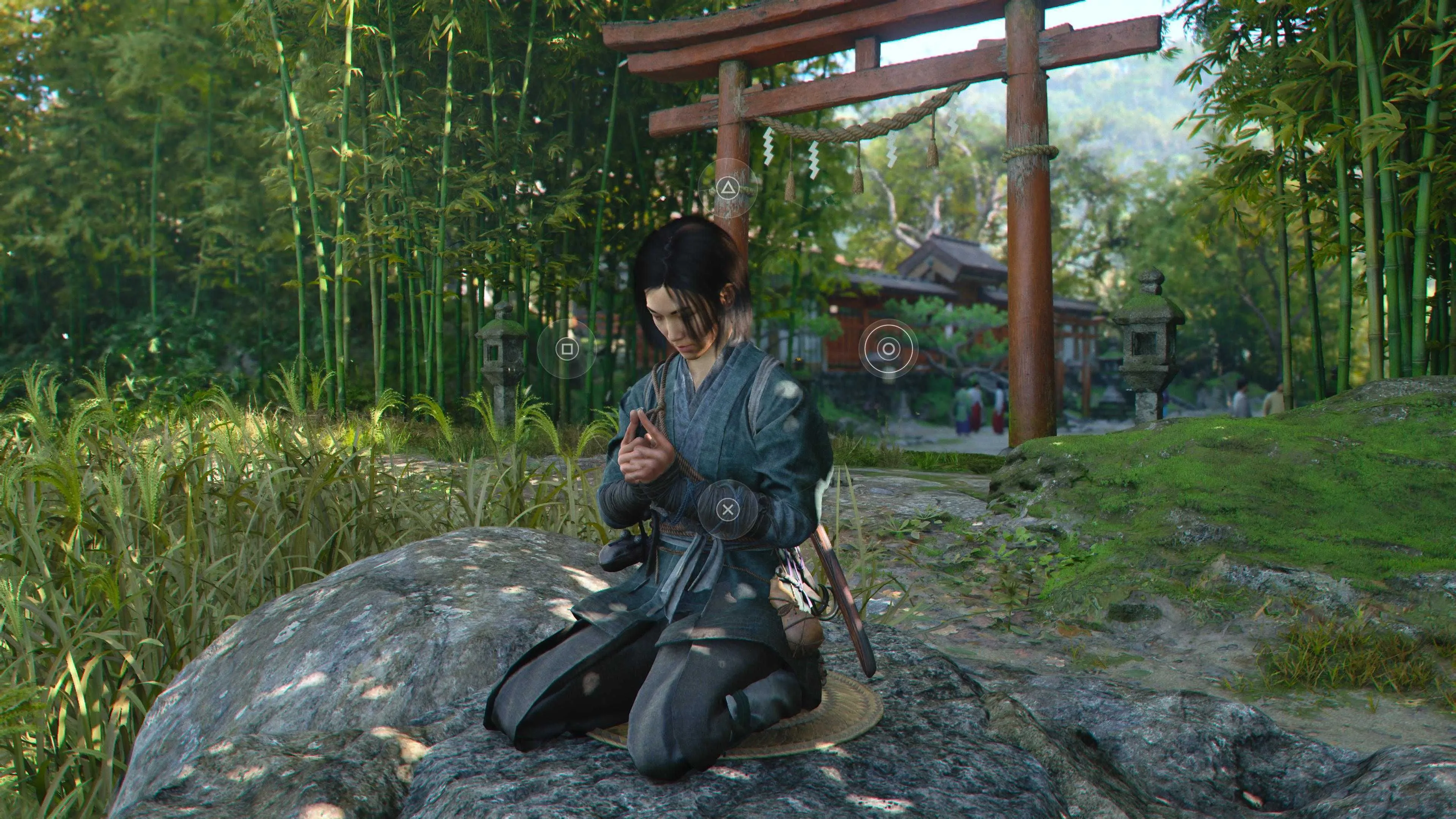 Naoe ngồi thiền để tăng Điểm Tri Thức (Knowledge Points) trong game Assassin's Creed Shadows