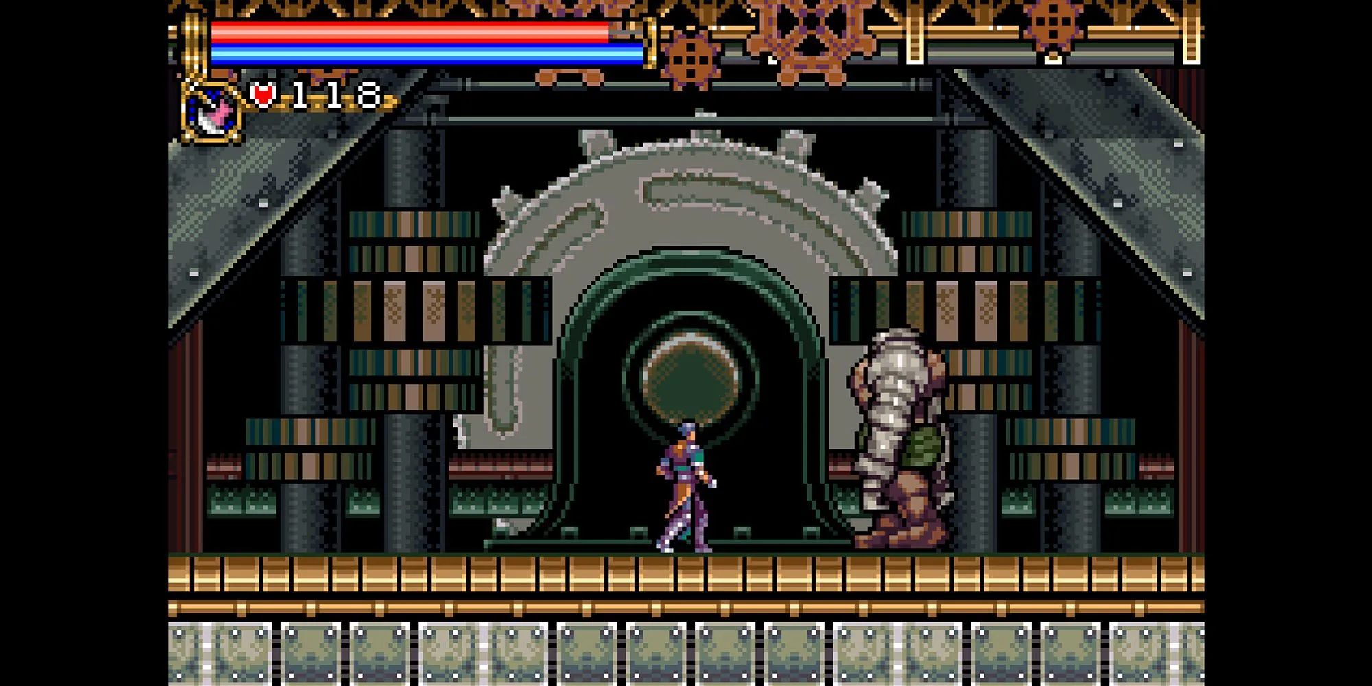 Nathan Graves sử dụng roi chiến đấu với kẻ thù trong Castlevania Circle of the Moon