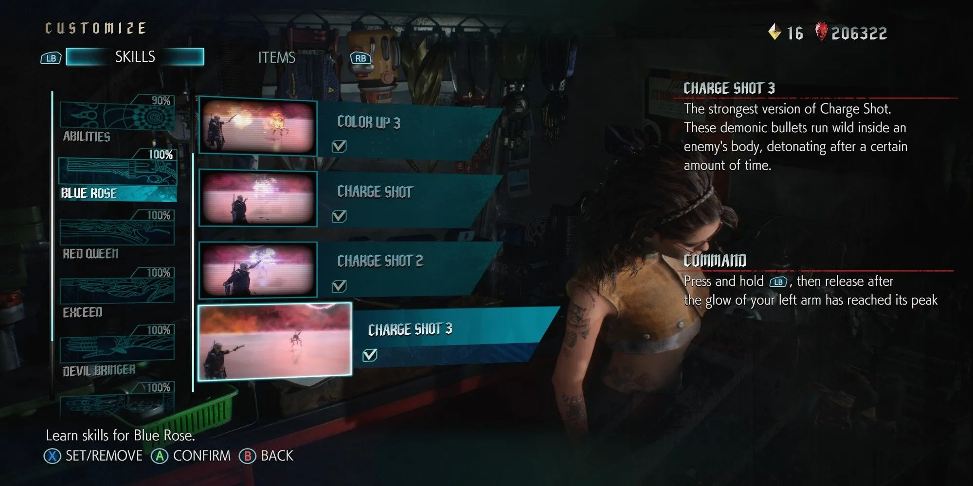 Nero với khẩu Blue Rose, minh họa kỹ năng Charge Shot 3 mạnh mẽ và hữu ích trong Devil May Cry 5