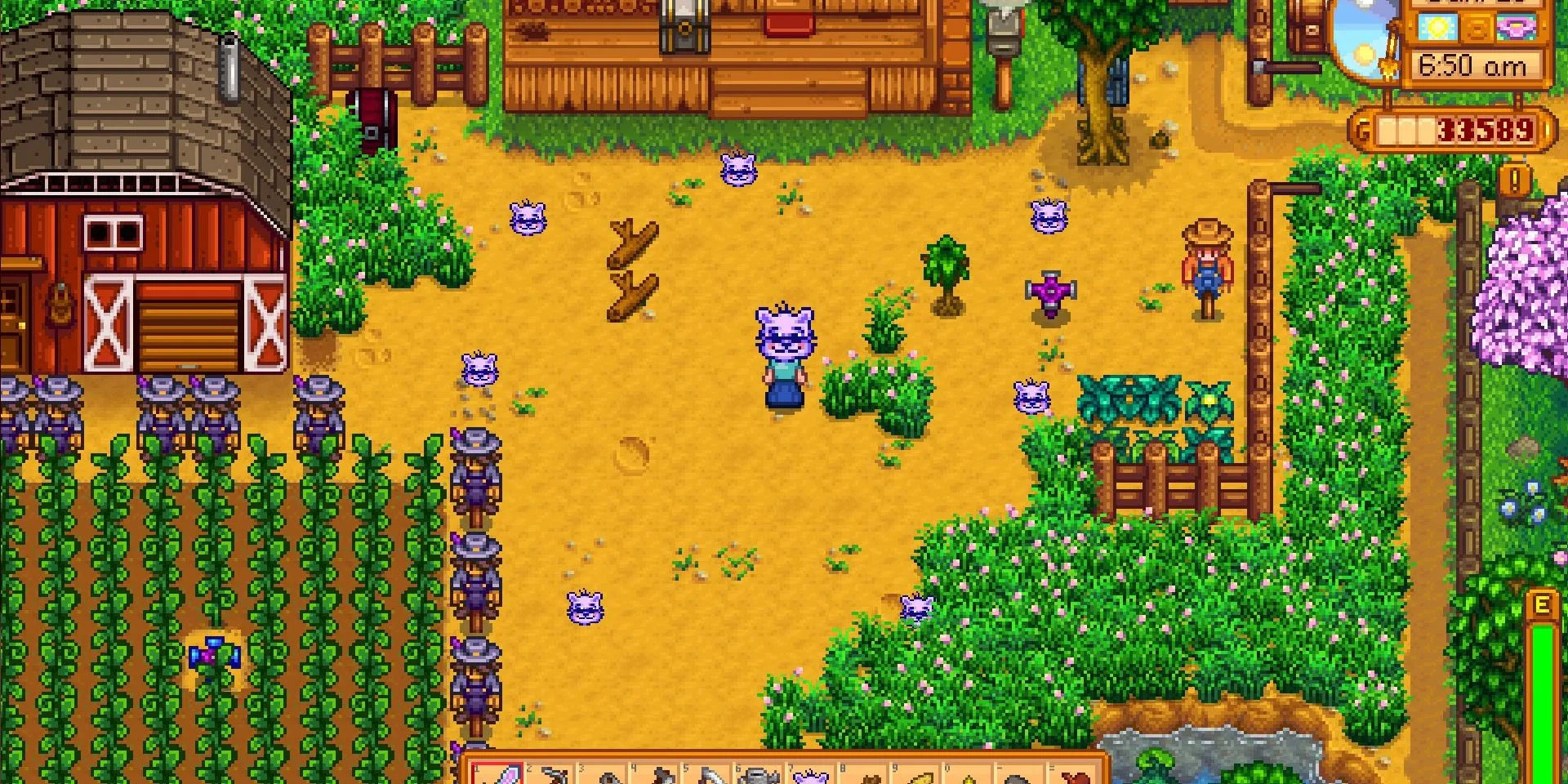 Người chơi đội chiếc Mũ ??? (dấu hỏi) trong game Stardew Valley