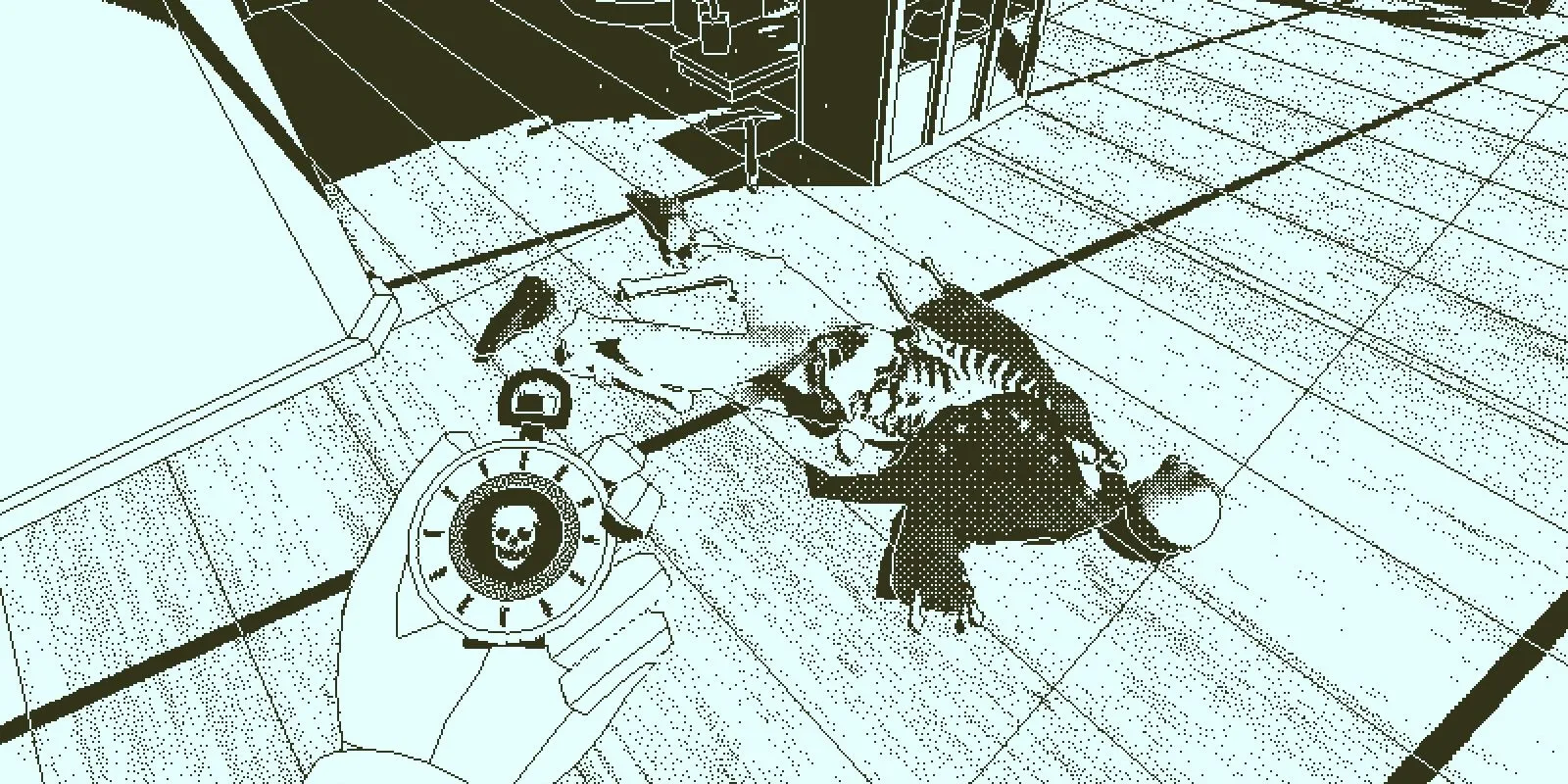Người chơi kiểm tra một thi thể để giải mã bí ẩn trên con tàu Obra Dinn trong game Return of the Obra Dinn