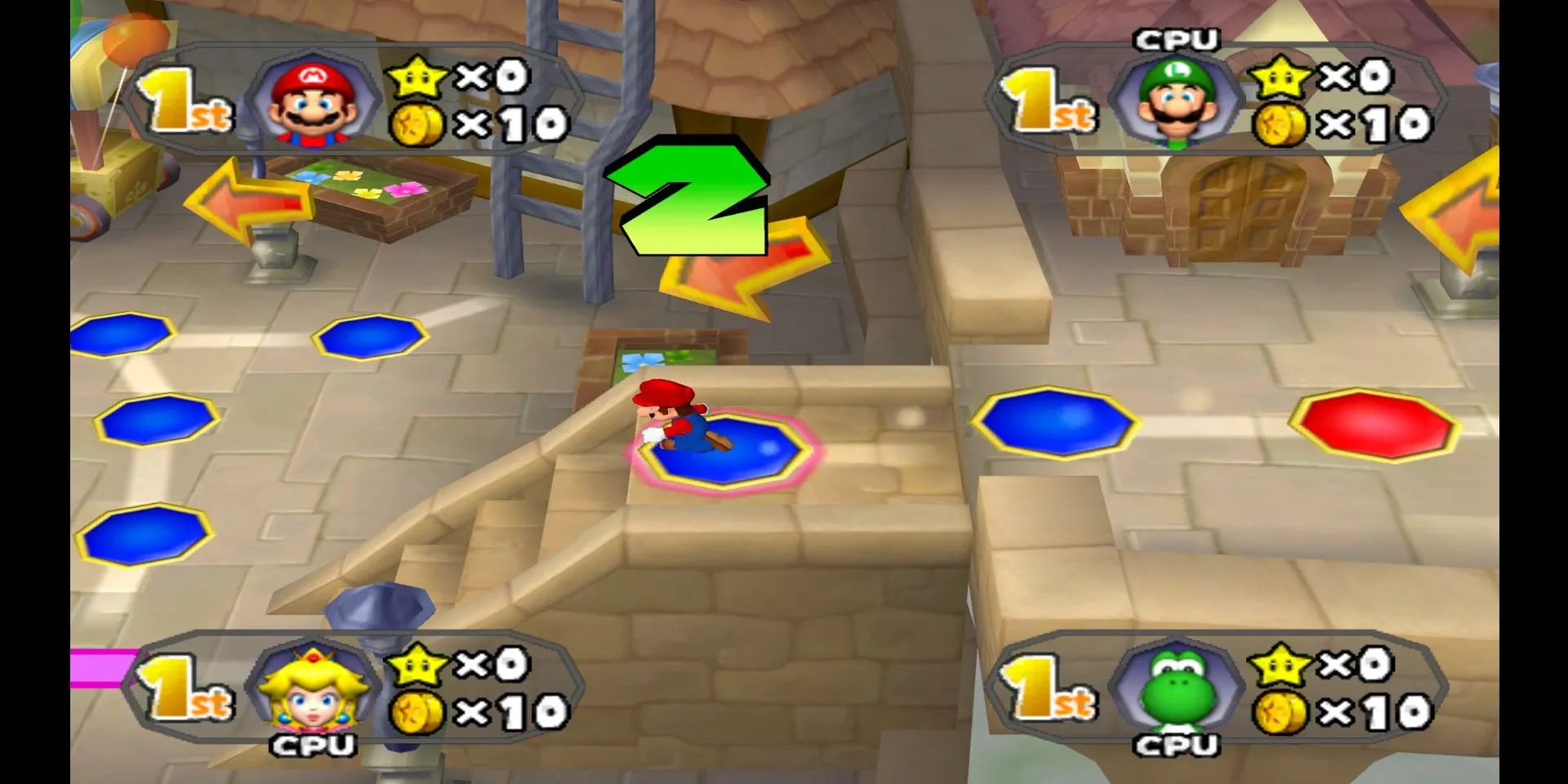 Người chơi Mario Party 6 thi đấu trên một bàn cờ rực rỡ.