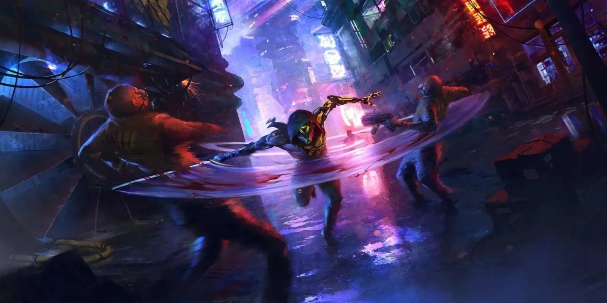 Người chơi parkour trong game Ghostrunner với katana
