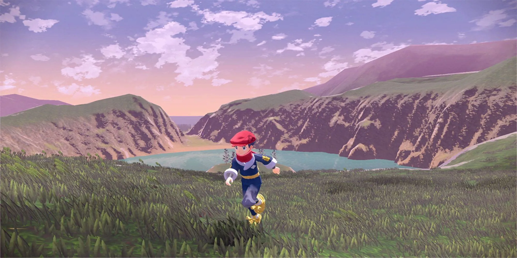 Nhân vật chạy khám phá môi trường thế giới mở rộng lớn trong game Pokémon Legends Arceus