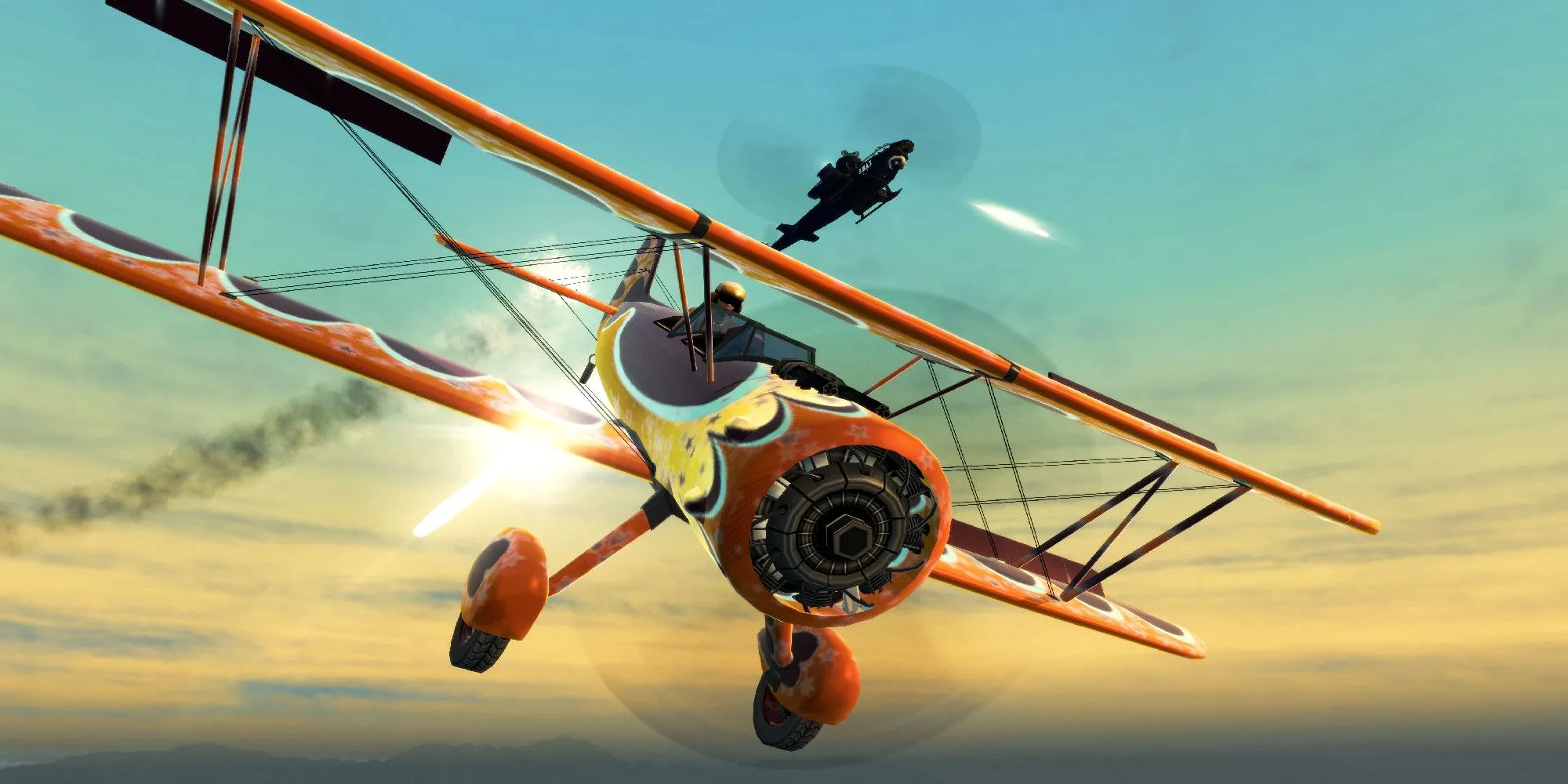 Nhân vật chính đang bay lượn trên máy bay trong game Saints Row 2