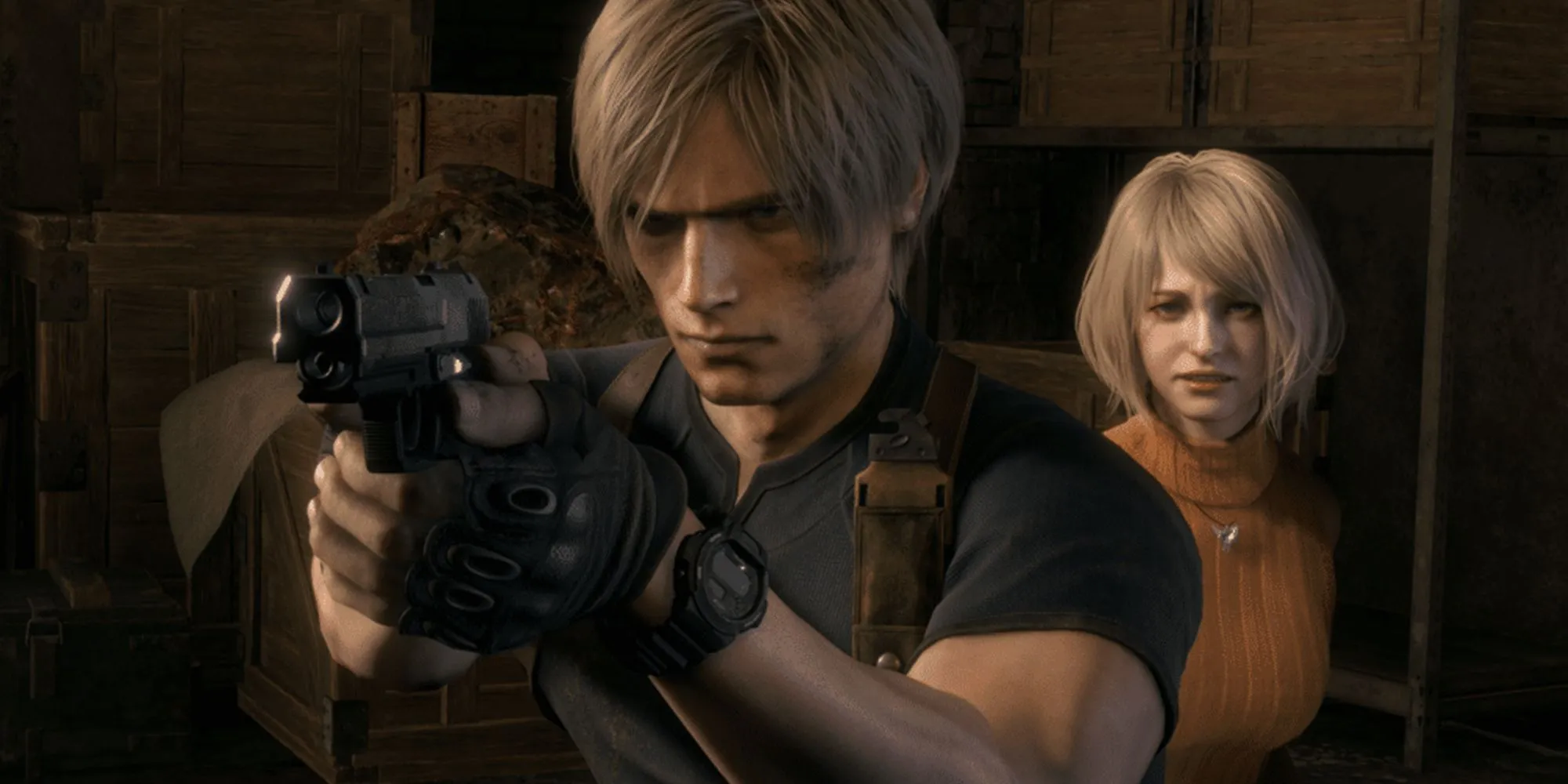 Nhân vật chính Leon S. Kennedy và Ashley Graham trong game Resident Evil 4 Remake, tựa game đã tái định hình dòng game kinh dị sinh tồn.