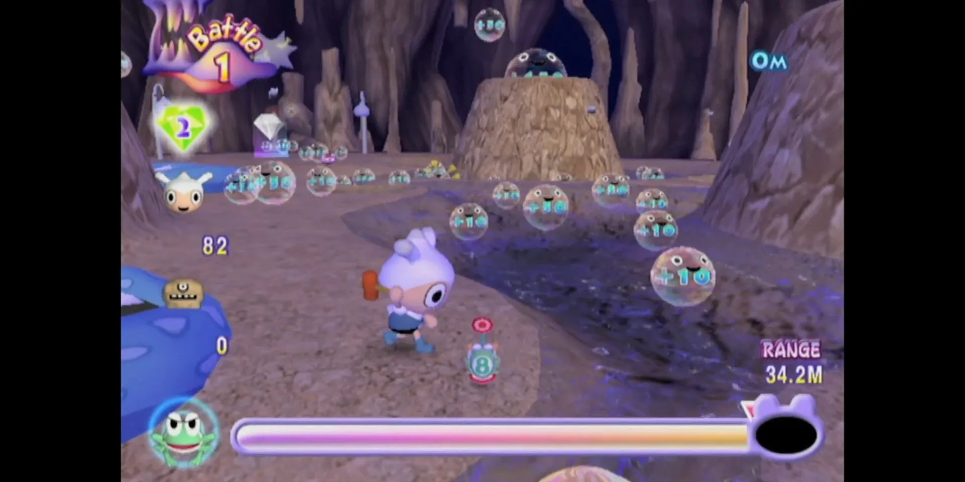 Nhân vật chuẩn bị phóng một chú ếch trong game Ribbit King