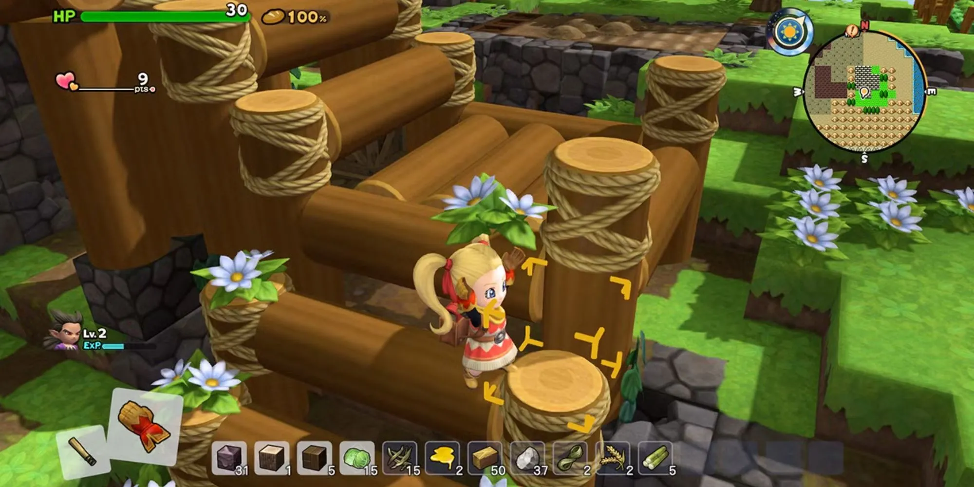 Nhân vật đặt khối xây dựng trong Dragon Quest Builders 2, minh họa lối chơi sáng tạo từ khối vuông