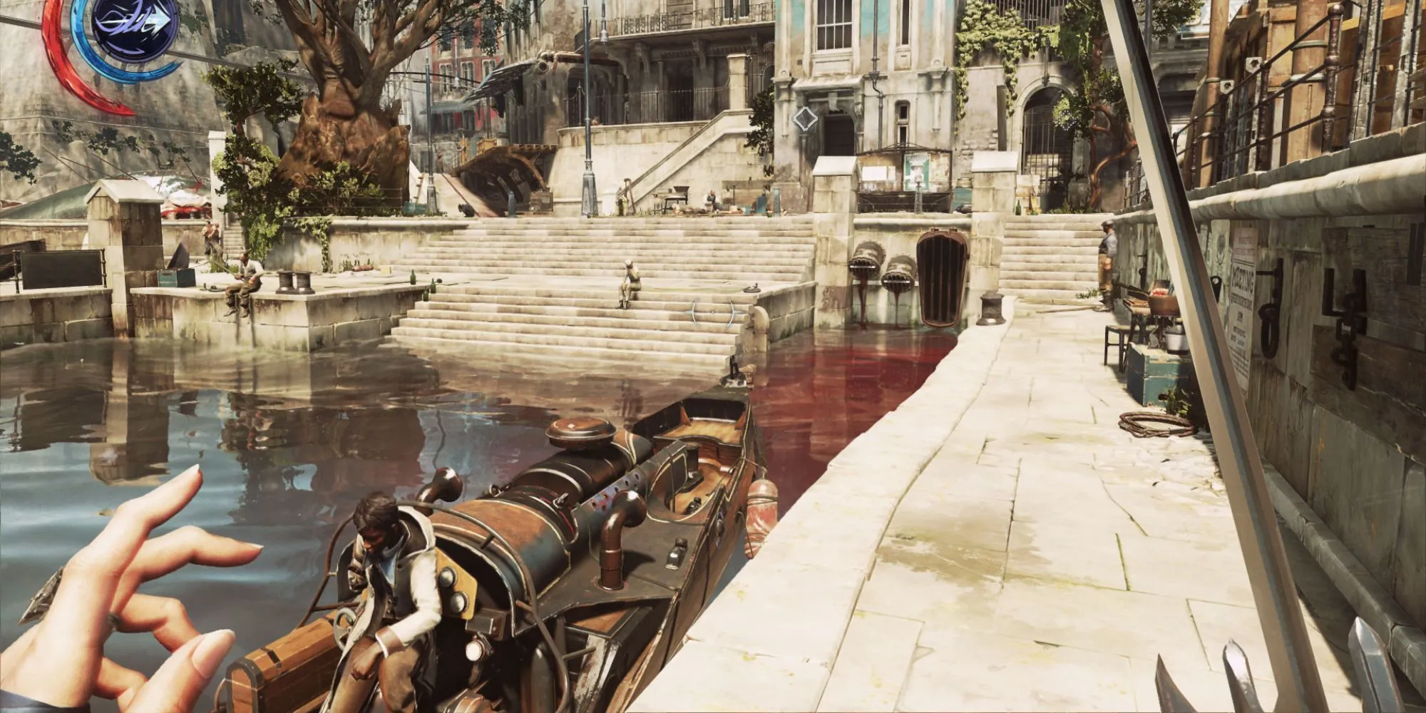 Nhân vật Emily Kaldwin nhìn ra bến cảng trong Dishonored 2