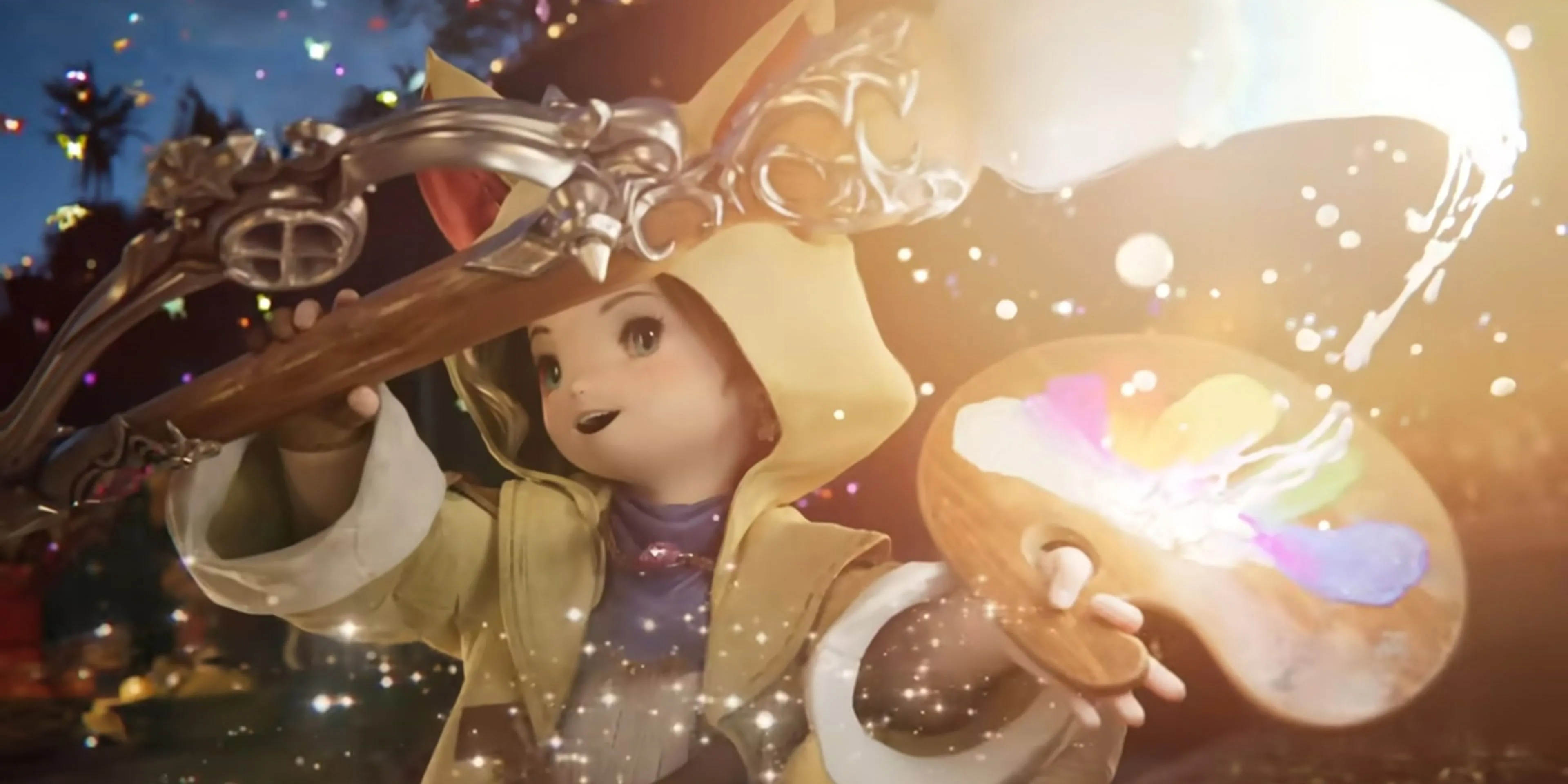 Nhân vật Krile sử dụng phép thuật Pictomancer trong Final Fantasy 14.