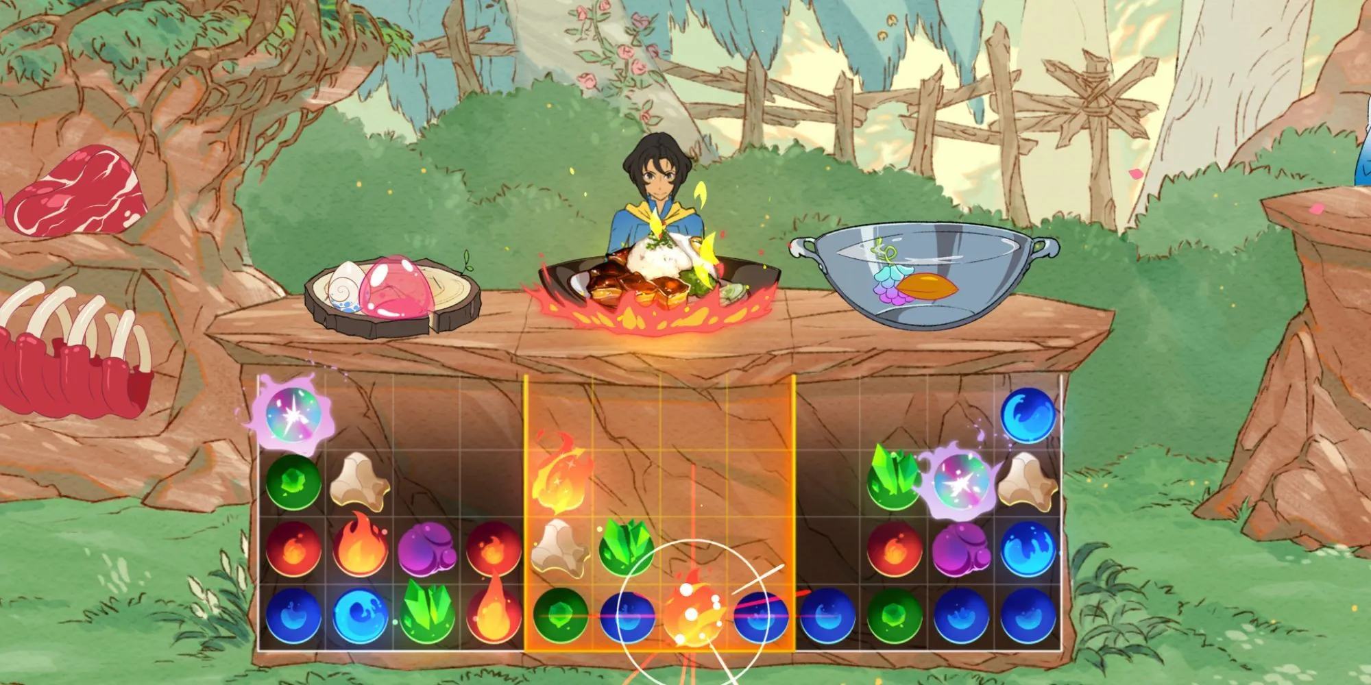 Nhân vật Mina Han đang chiến đấu với quái vật để thu thập nguyên liệu trong Battle Chef Brigade