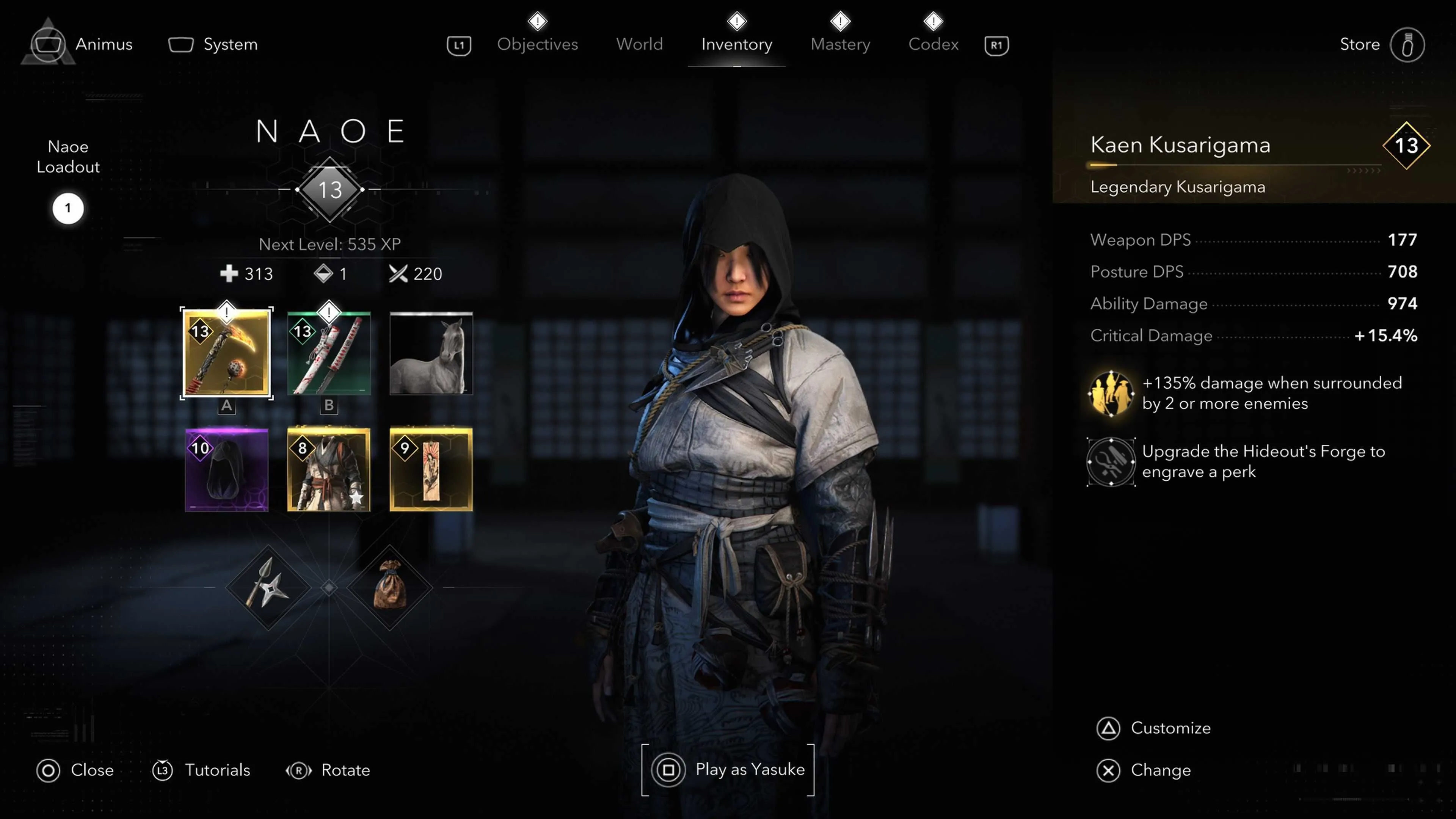 Nhân vật Naoe sử dụng Kusarigama, một vũ khí lợi hại trong Assassin's Creed Shadows.