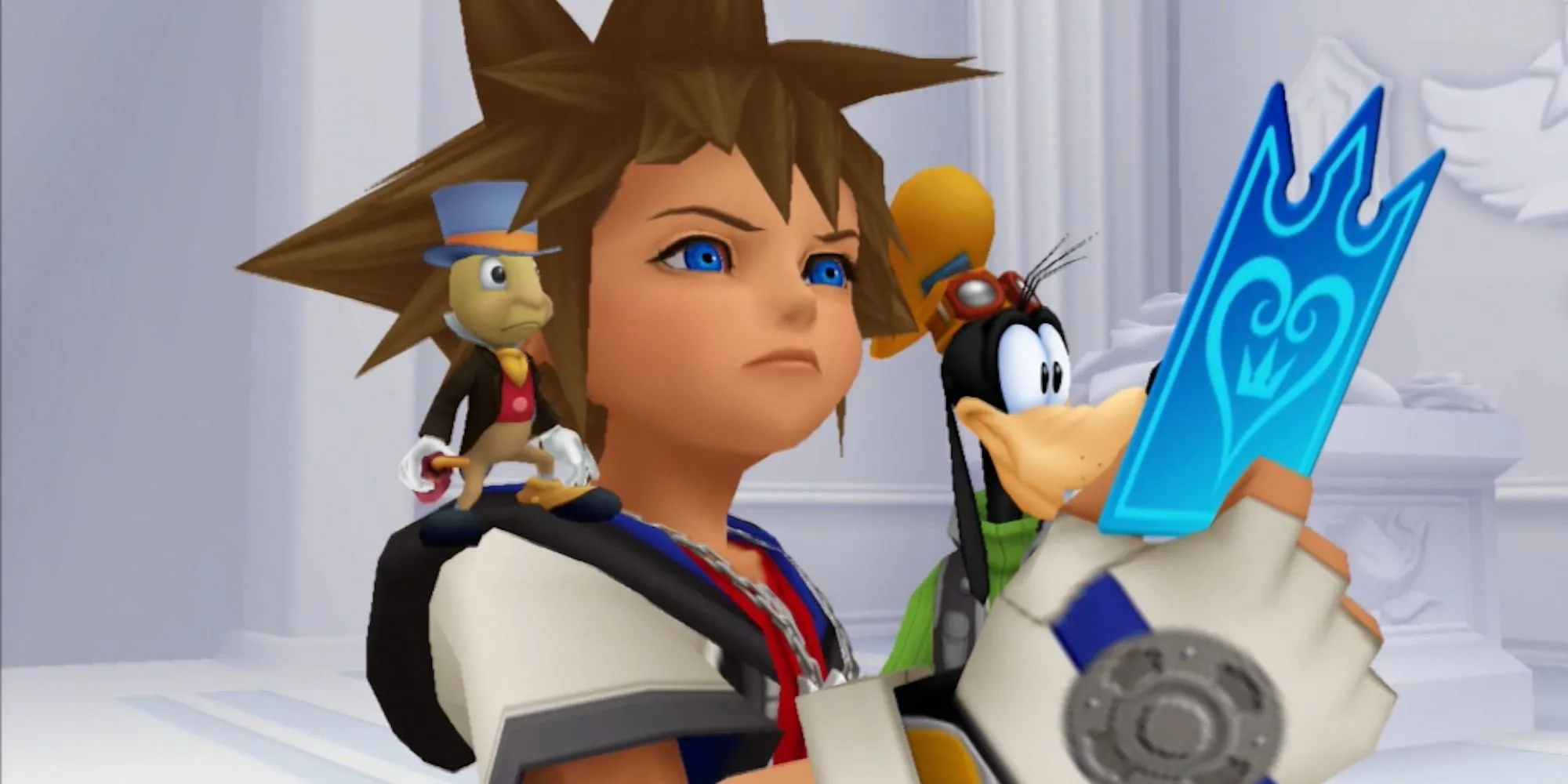 Nhân vật Sora cầm một lá bài trong game Kingdom Hearts Re:Chain of Memories, bản làm lại 3D của Chain of Memories