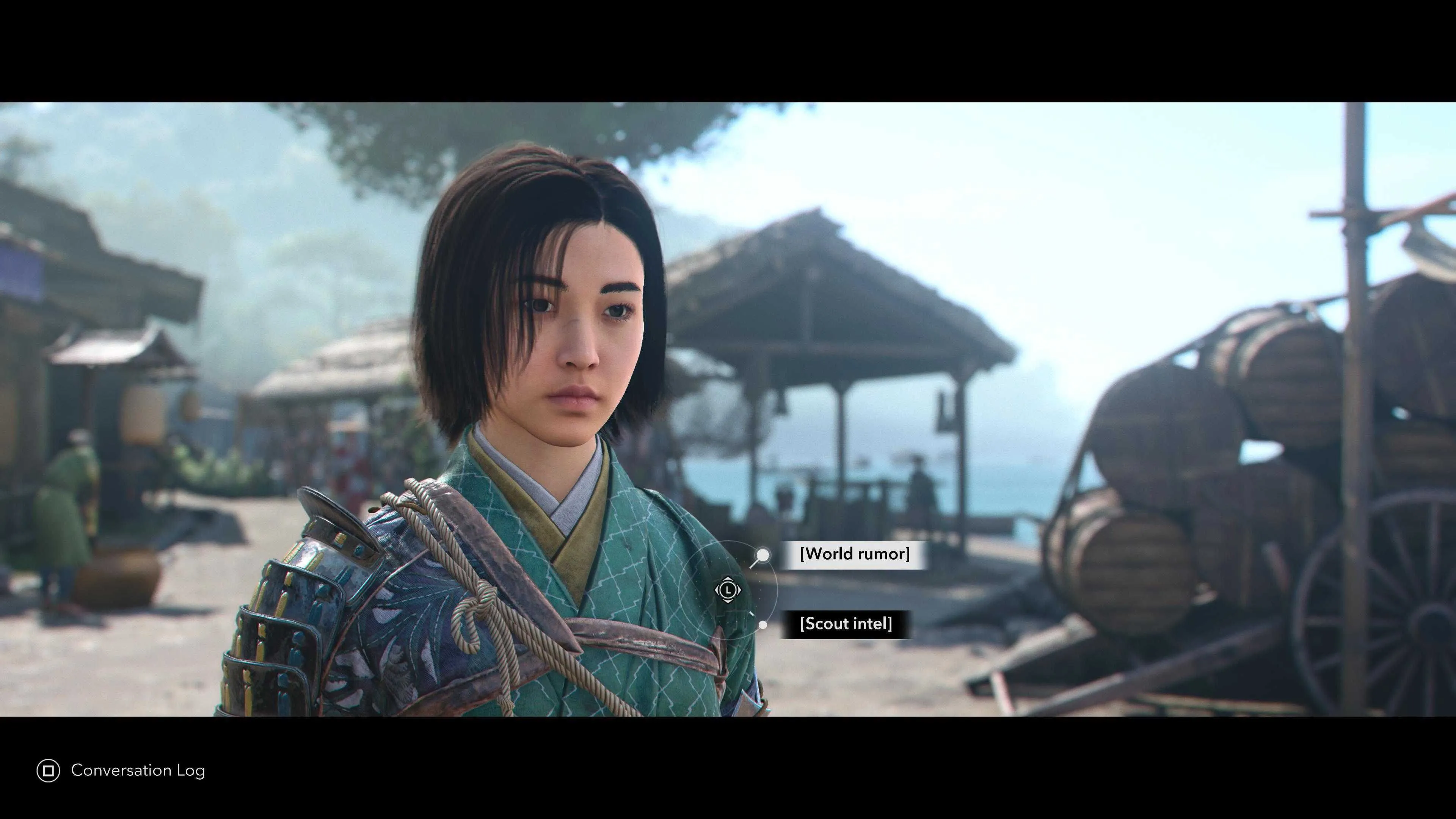 Nhân vật trong Assassin's Creed Shadows tương tác với NPC trong một cuộc gặp gỡ ngẫu nhiên bên đường.