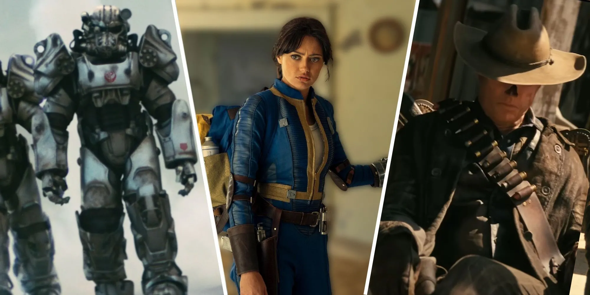 Nhân vật từ series Fallout TV: lính Brotherhood of Steel, Lucy và The Ghoul